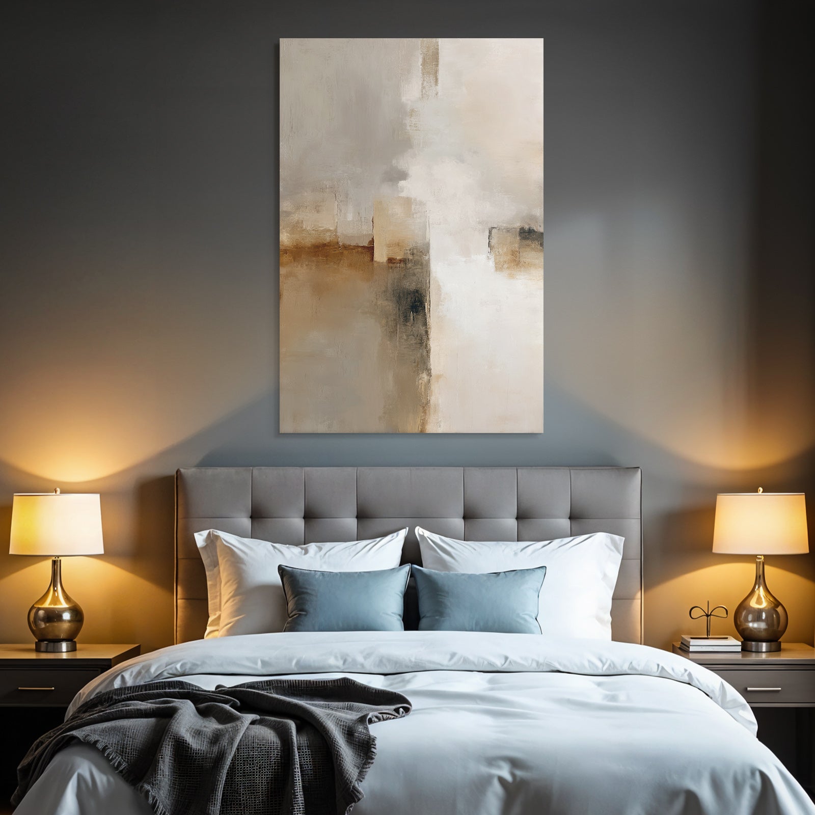 Abstract Painting Soft Colors Beige Gray White Harmonious Textured Surface