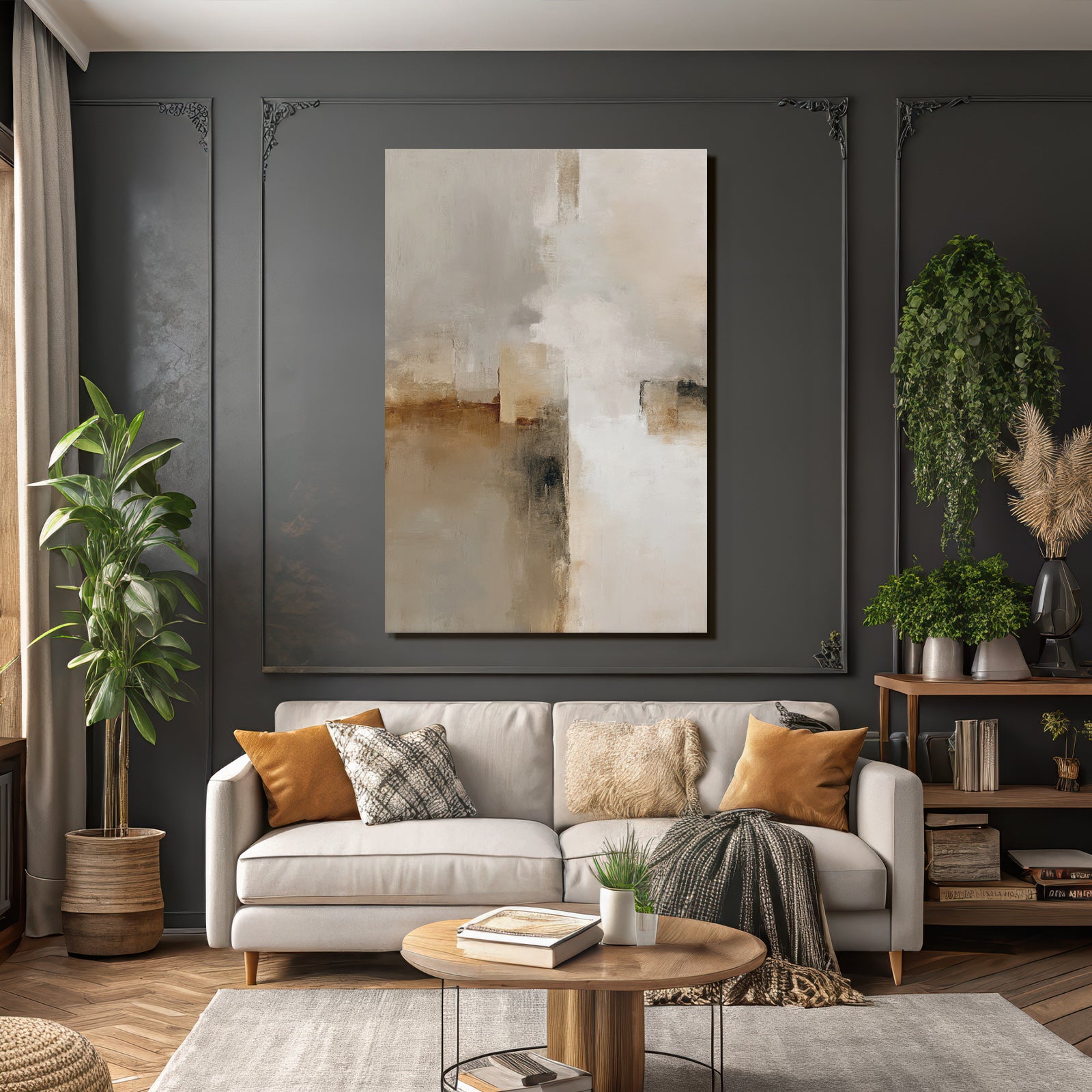 Abstract Painting Soft Colors Beige Gray White Harmonious Textured Surface