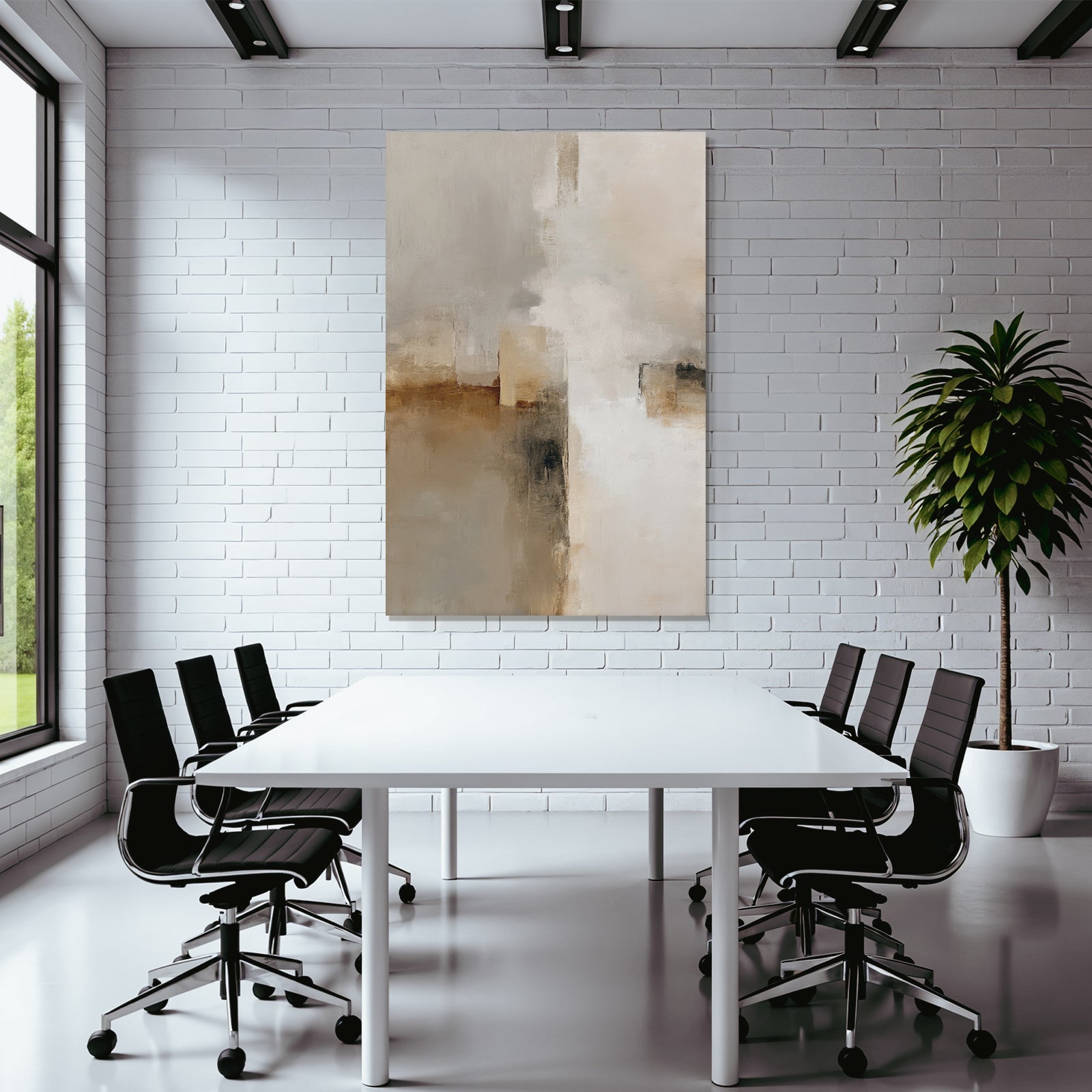 Abstract Painting Soft Colors Beige Gray White Harmonious Textured Surface