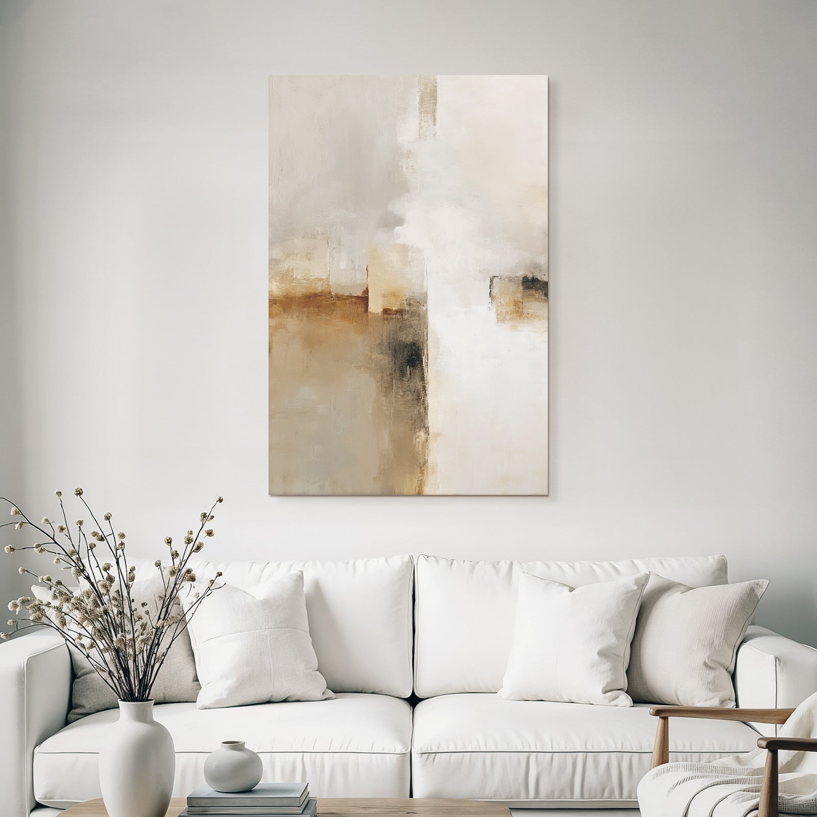Abstract Painting Soft Colors Beige Gray White Harmonious Textured Surface