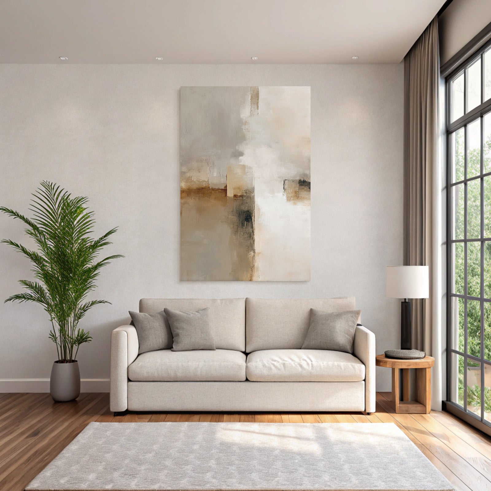 Abstract Painting Soft Colors Beige Gray White Harmonious Textured Surface