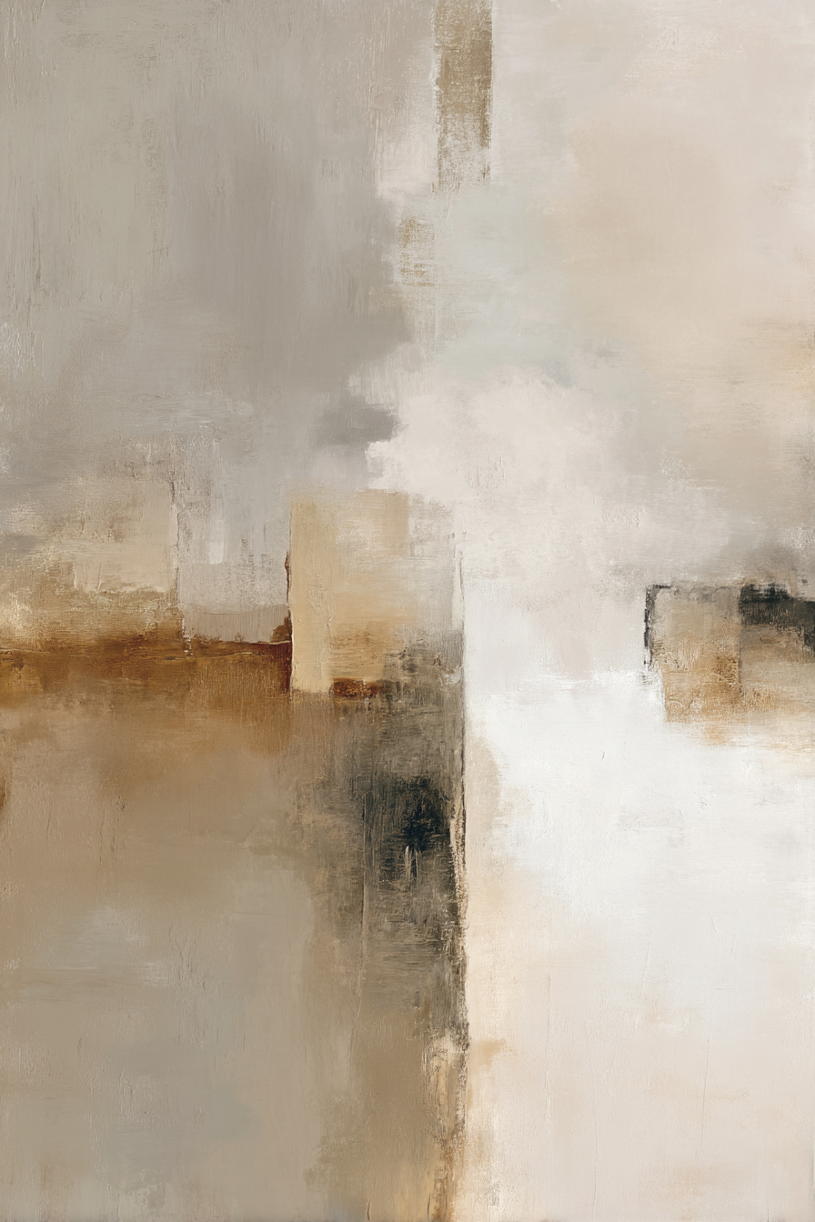Abstrakte Malerei Weiche Farben Beige Grau Weiss Harmonisch Texturierte Oberflaeche | Japandi | Einrichtungsstile