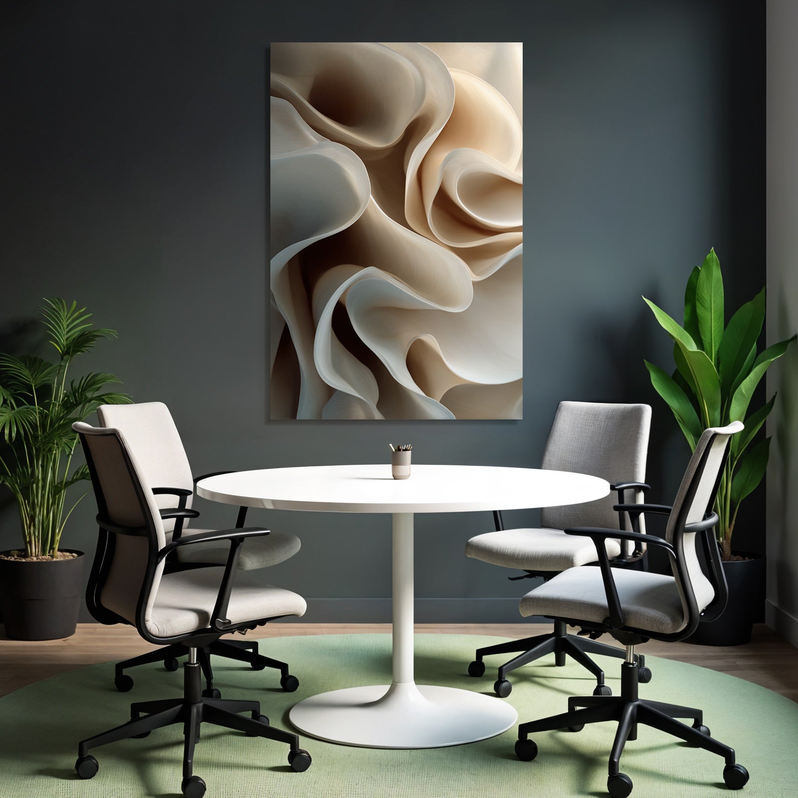 Abstract Composition Flowing Shapes Beige Cream