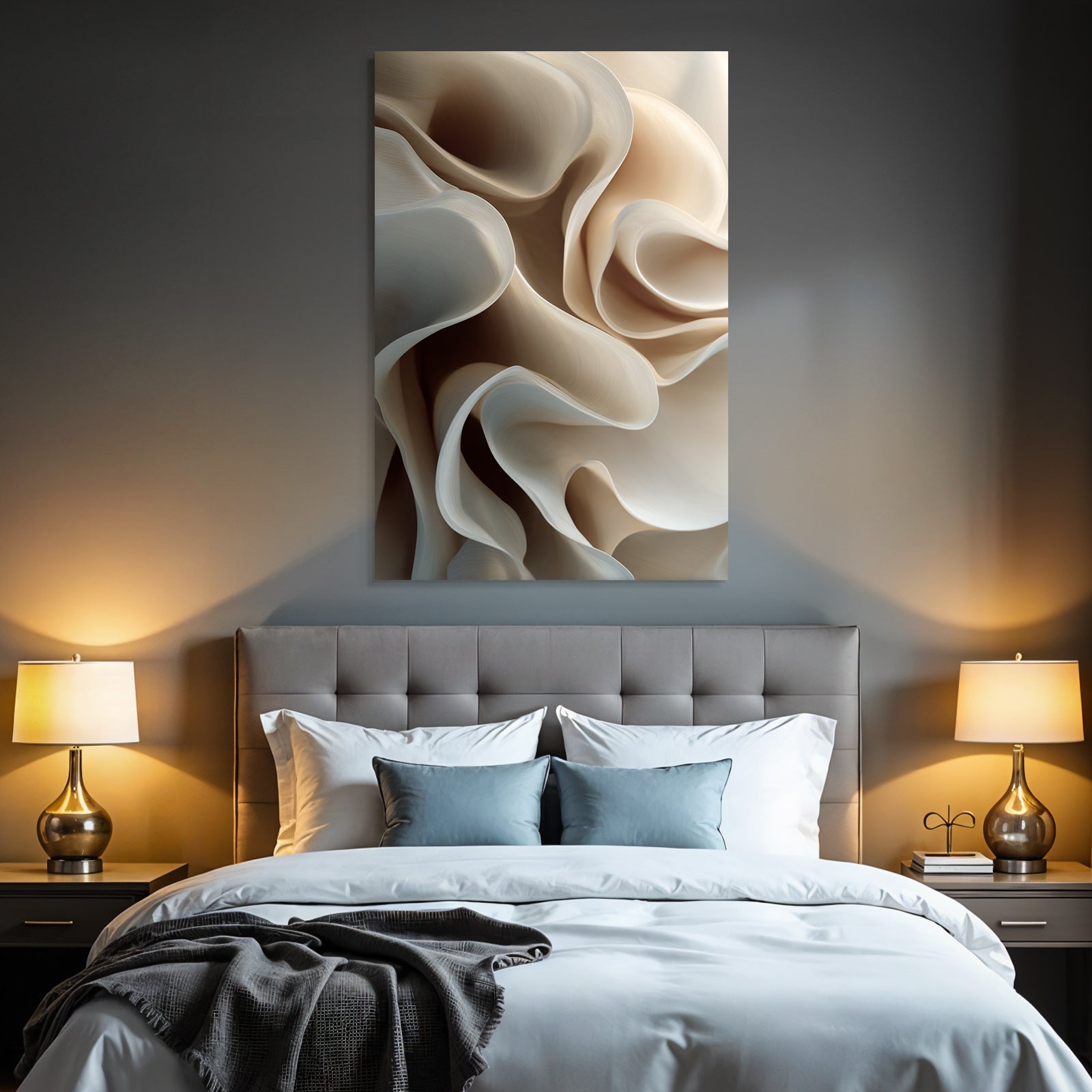 Abstract Composition Flowing Shapes Beige Cream