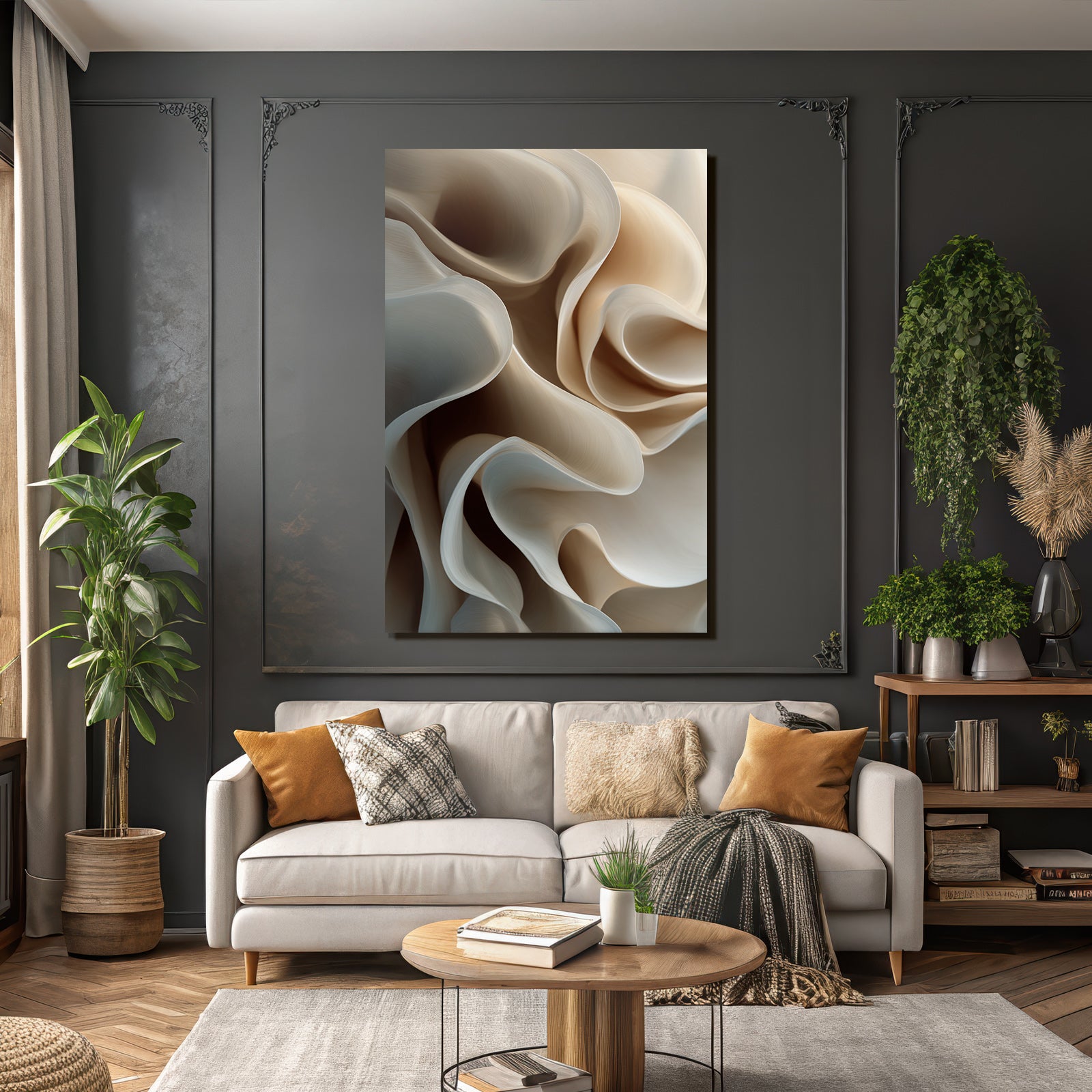 Abstract Composition Flowing Shapes Beige Cream