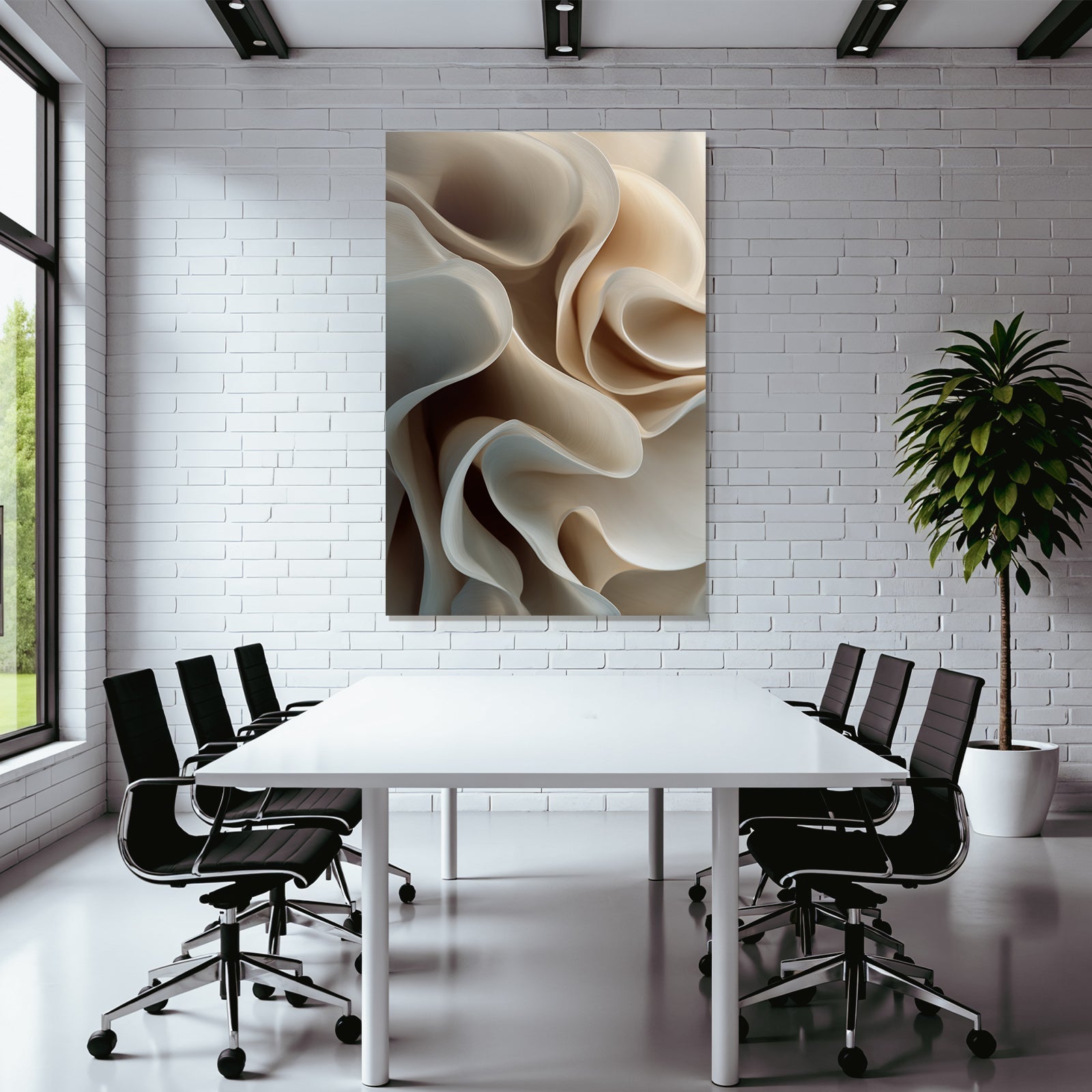 Abstract Composition Flowing Shapes Beige Cream