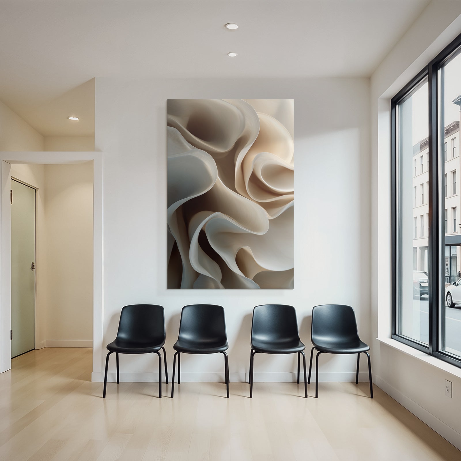 Abstract Composition Flowing Shapes Beige Cream