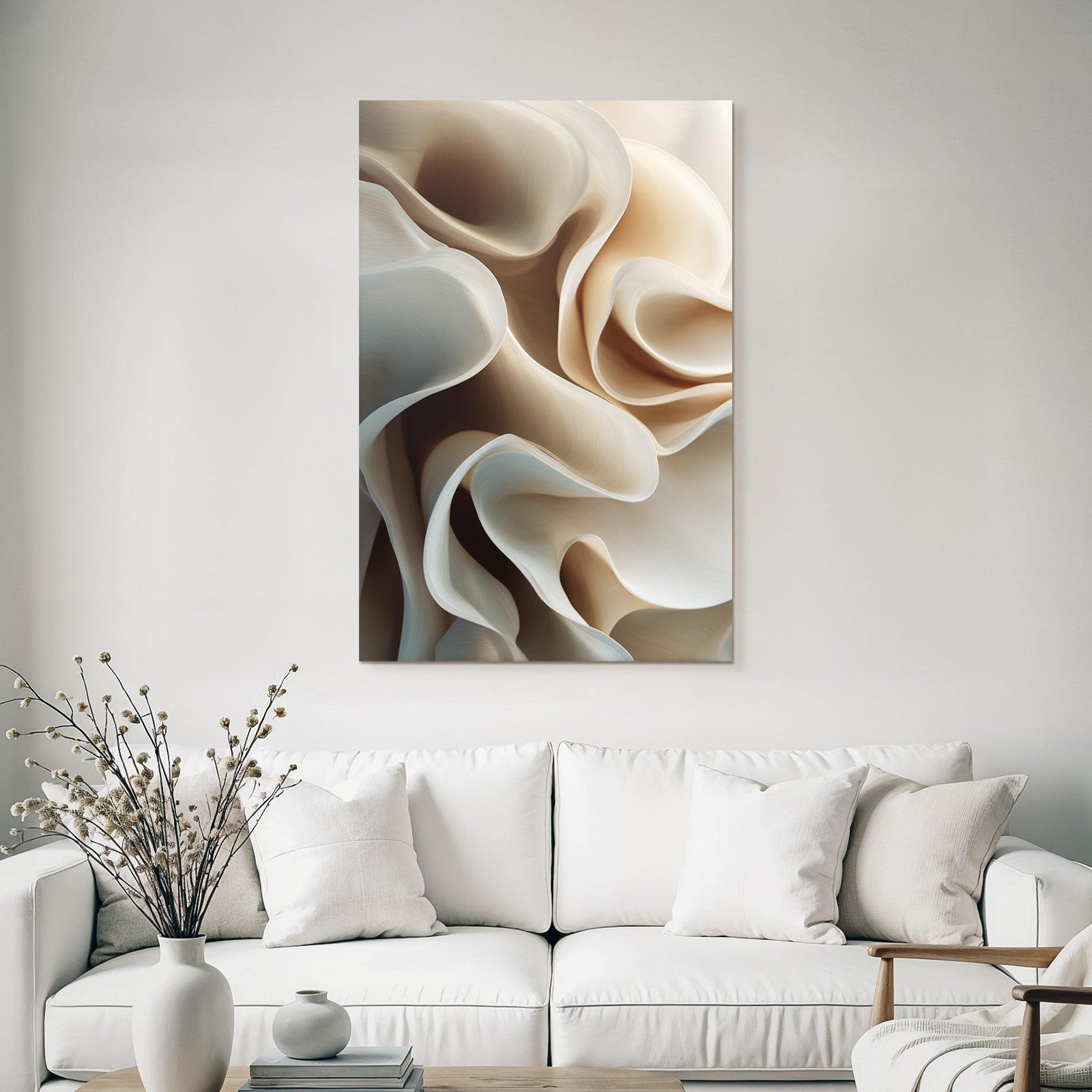 Abstract Composition Flowing Shapes Beige Cream