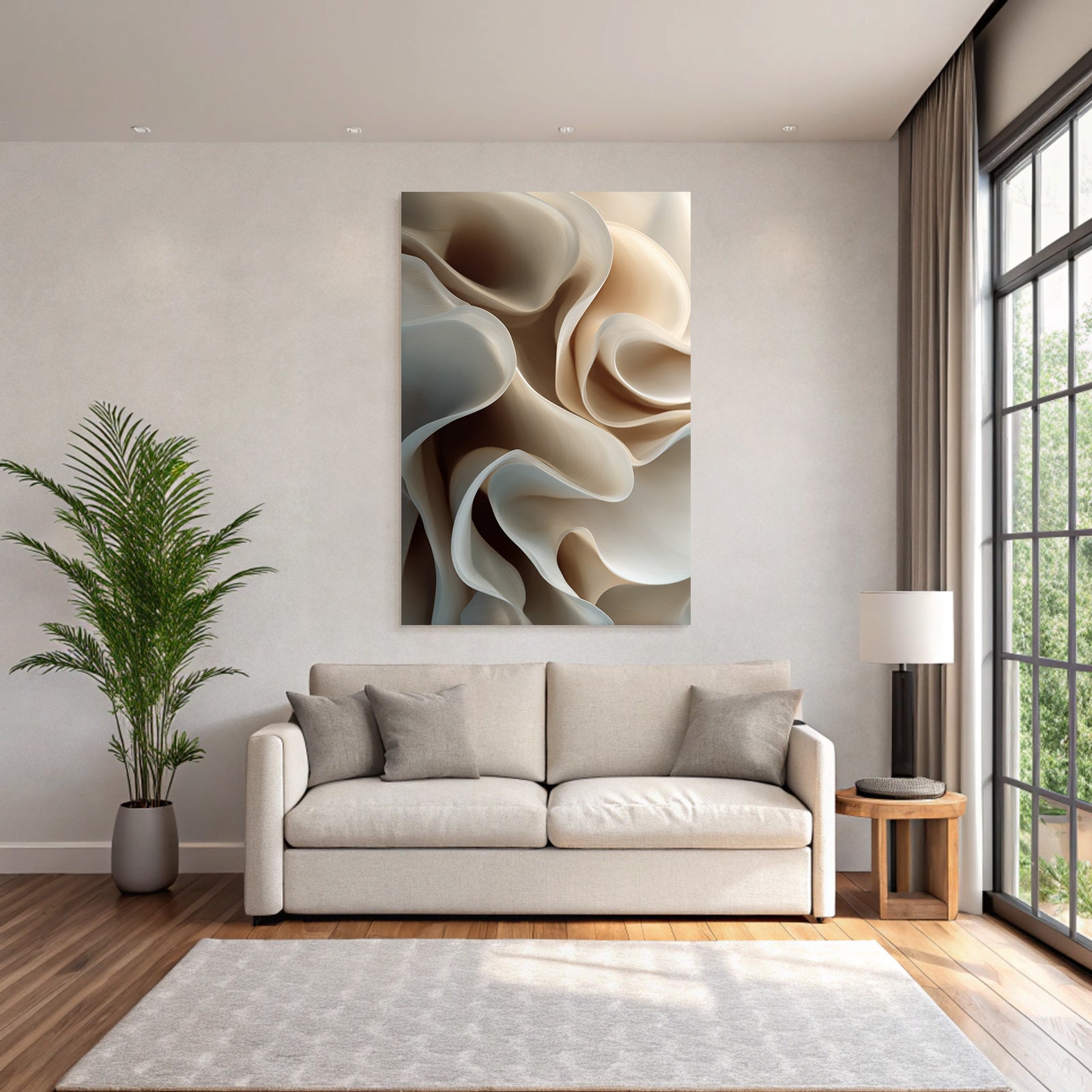 Abstract Composition Flowing Shapes Beige Cream