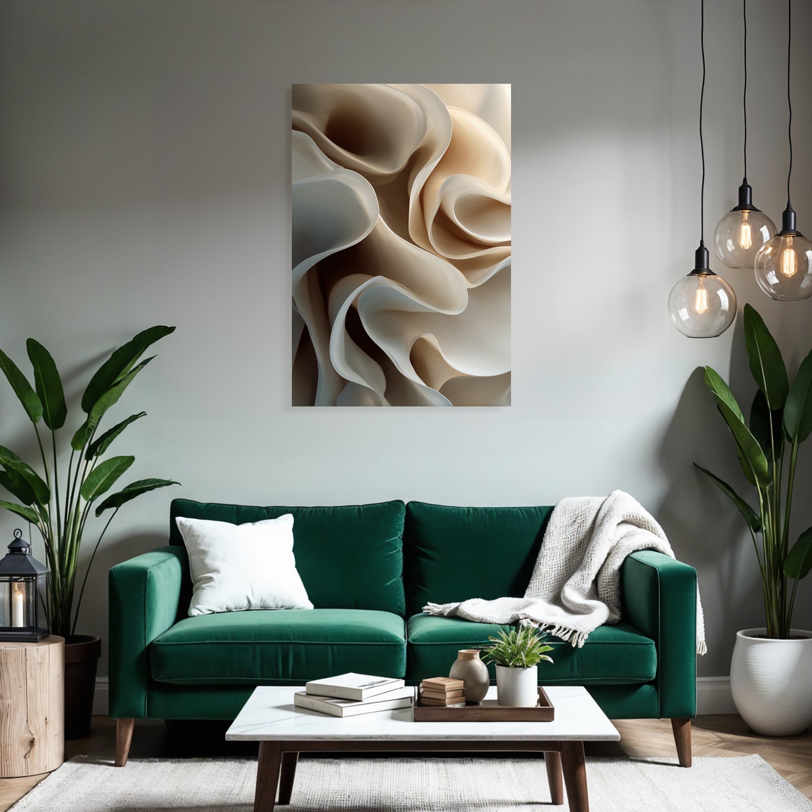 Abstract Composition Flowing Shapes Beige Cream