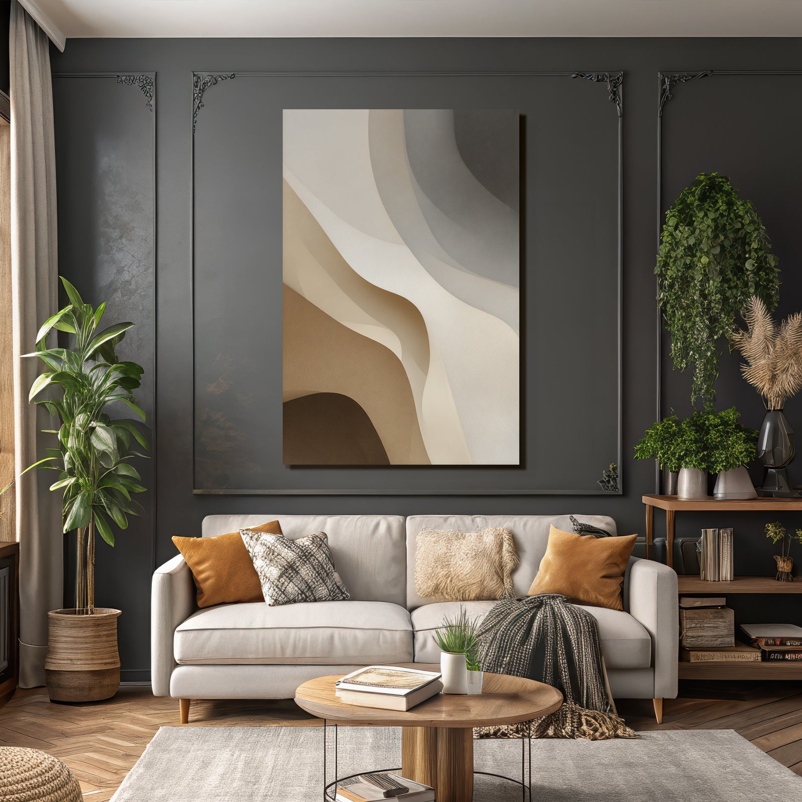 Abstract design Flowing shapes Neutral tones Beige Cream Grey
