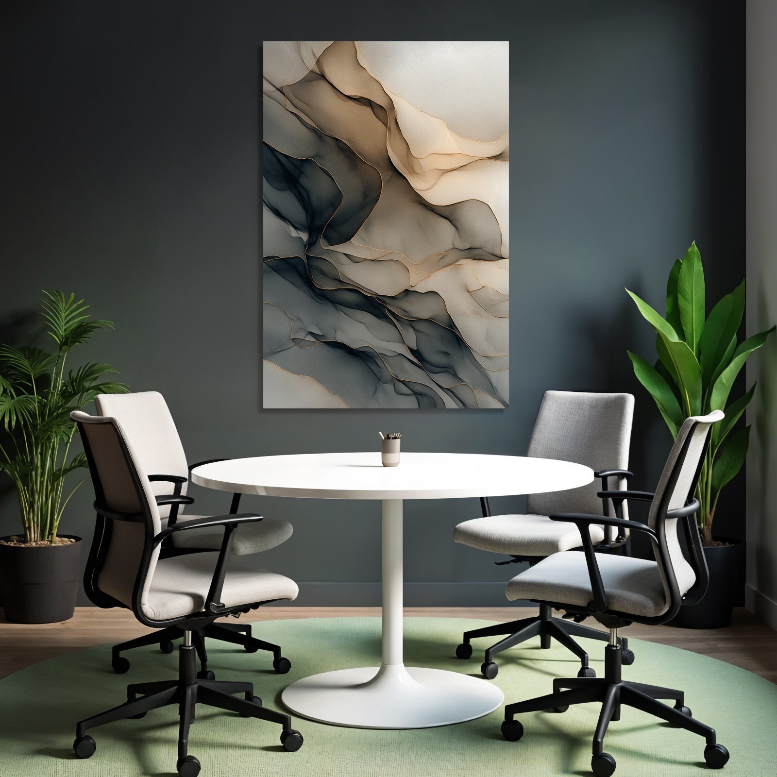 Abstract Design Flowing Lines Layers Beige Gray Black