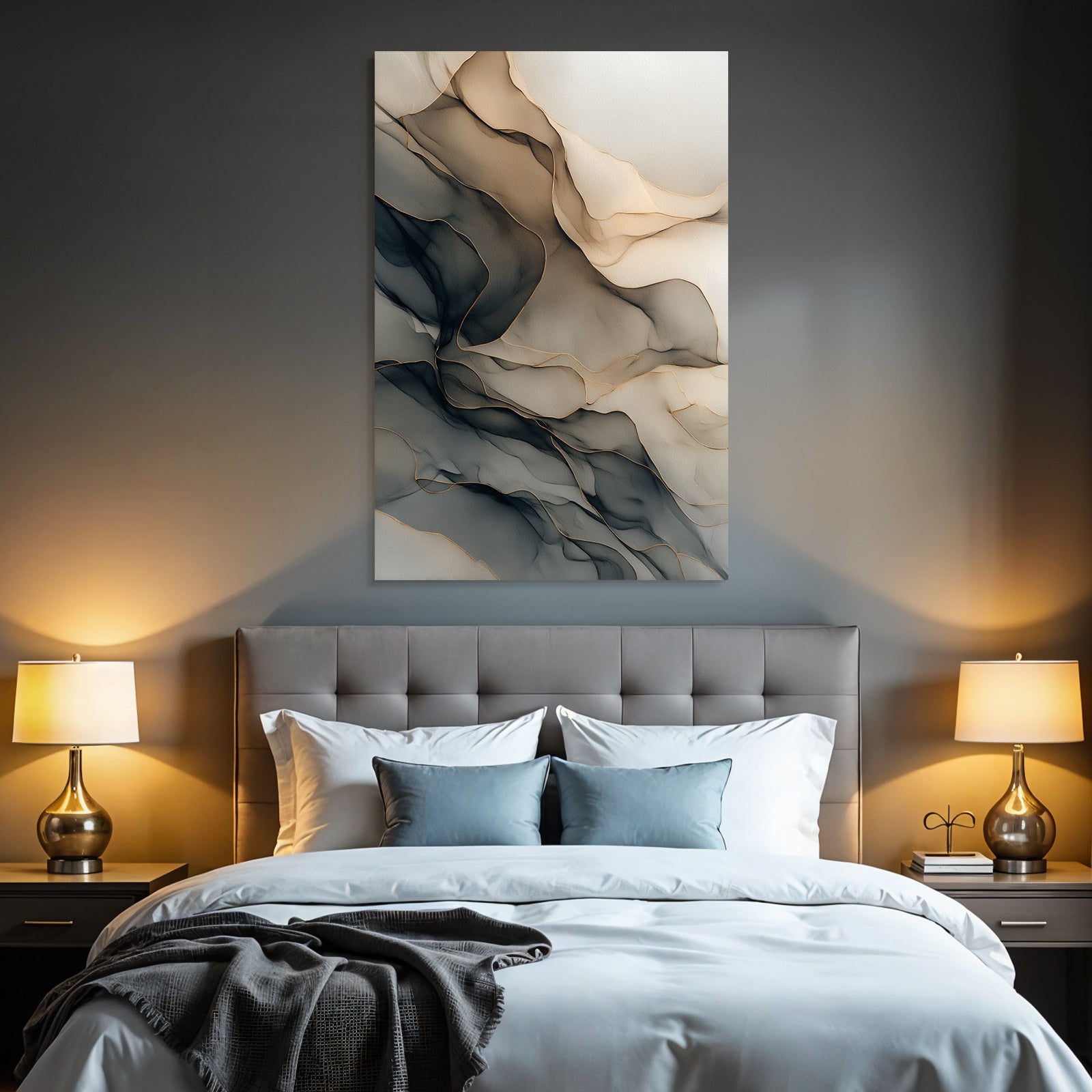 Abstract Design Flowing Lines Layers Beige Gray Black