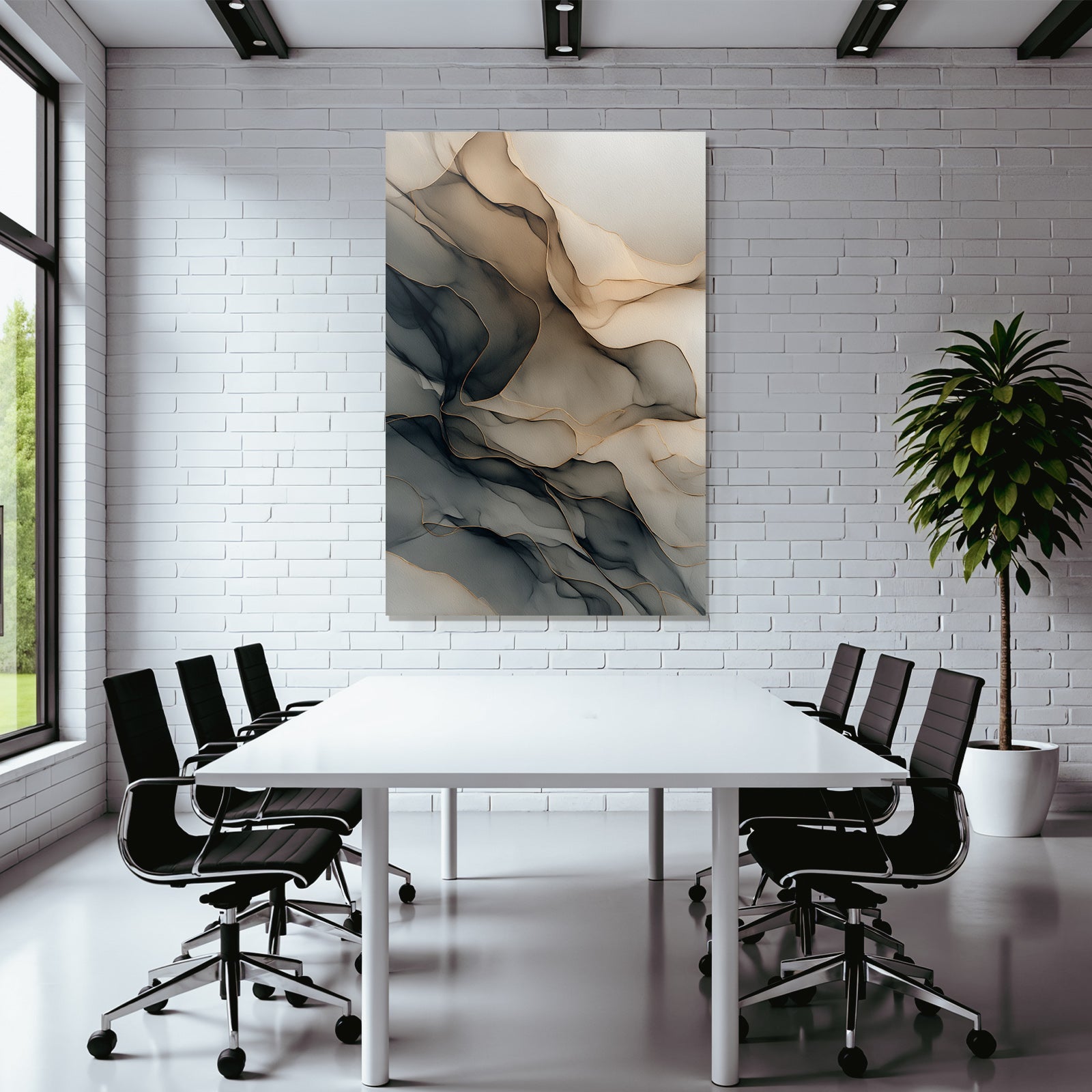 Abstract Design Flowing Lines Layers Beige Gray Black