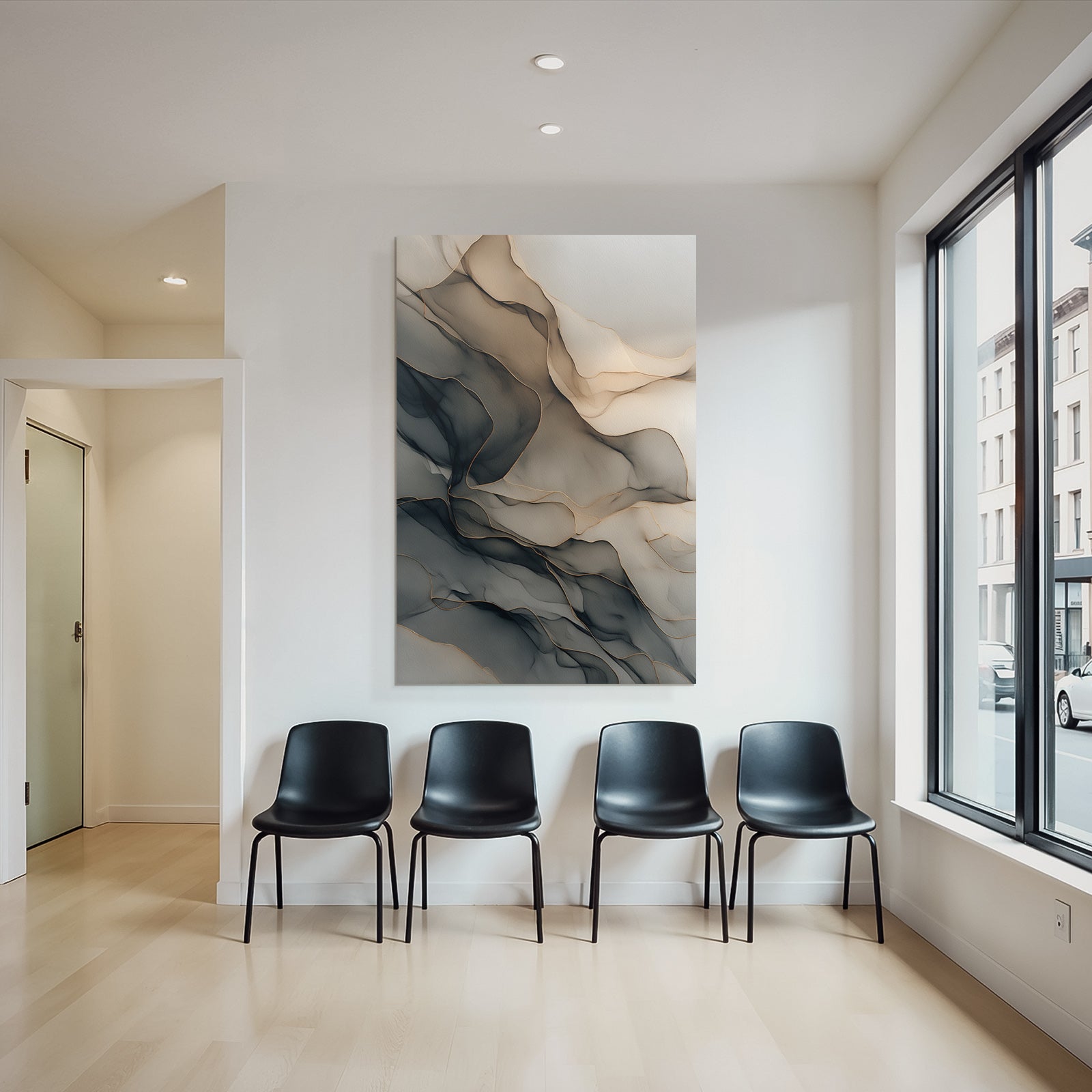 Abstract Design Flowing Lines Layers Beige Gray Black