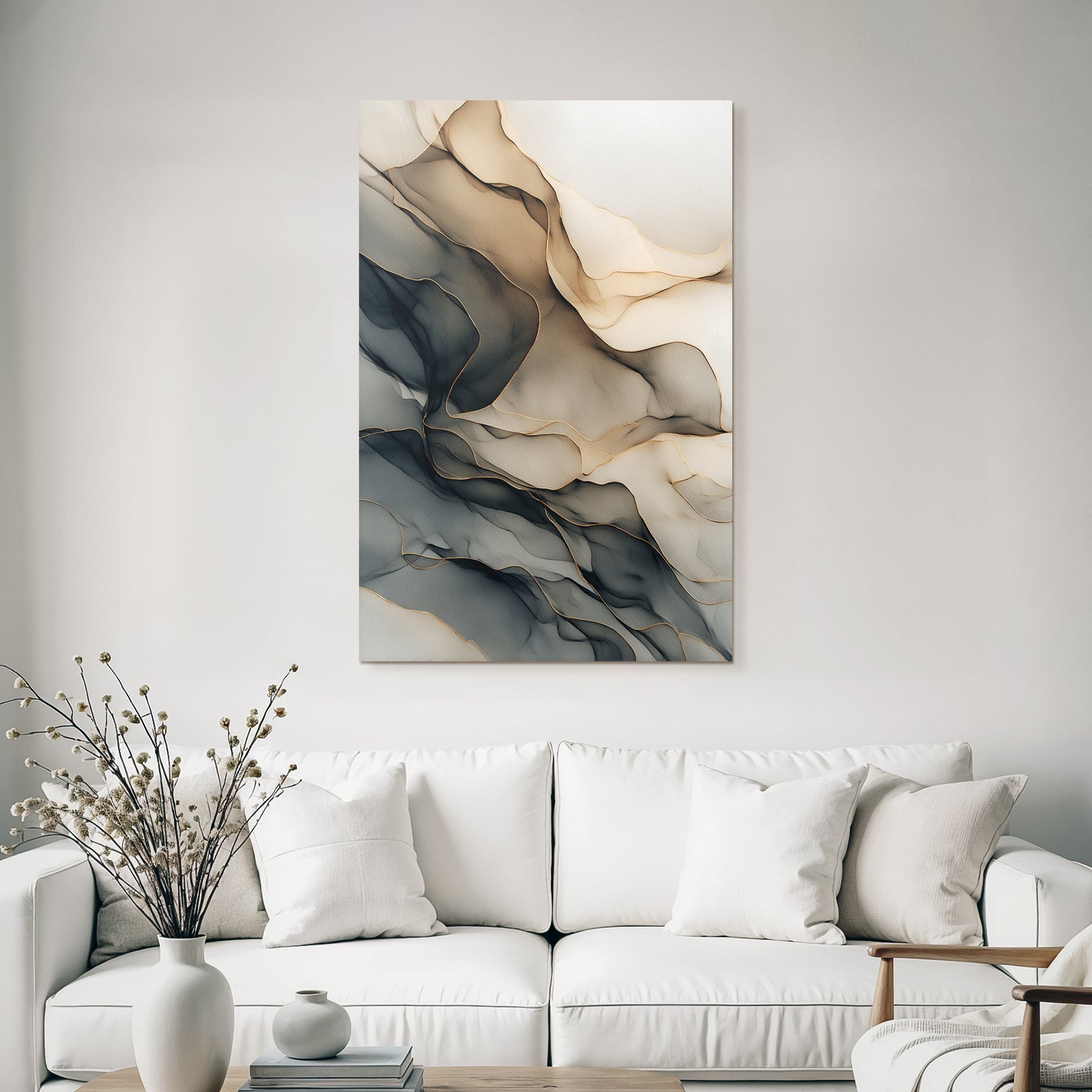 Abstract Design Flowing Lines Layers Beige Gray Black