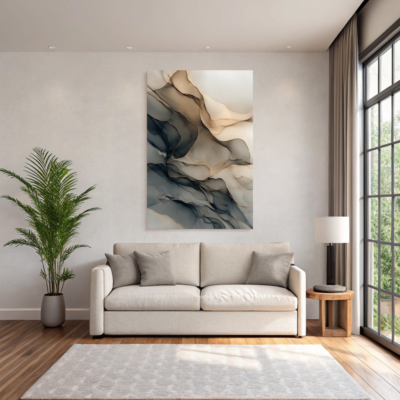 Abstract Design Flowing Lines Layers Beige Gray Black