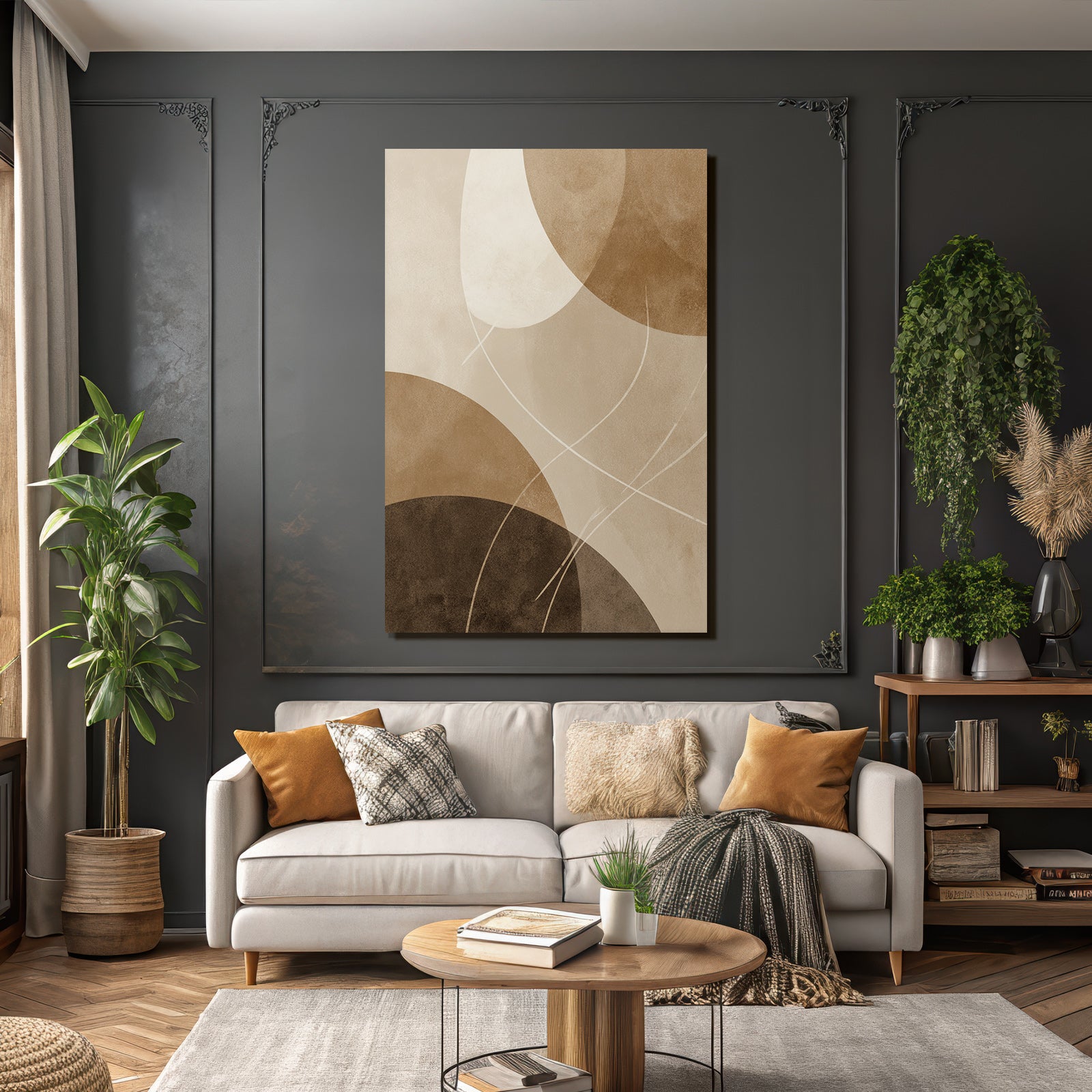 Abstraktes Design Mit Kreisen Und Formen In Erdigen Toenen