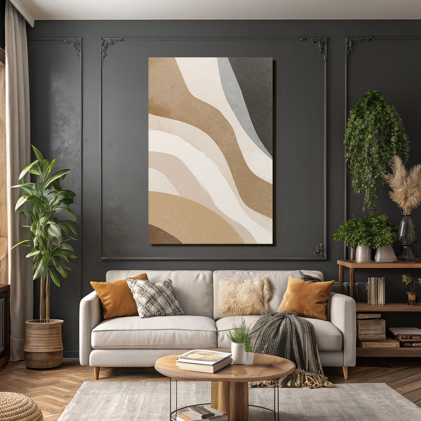 Abstract design Wavy lines Neutral colors Structured Layered effect