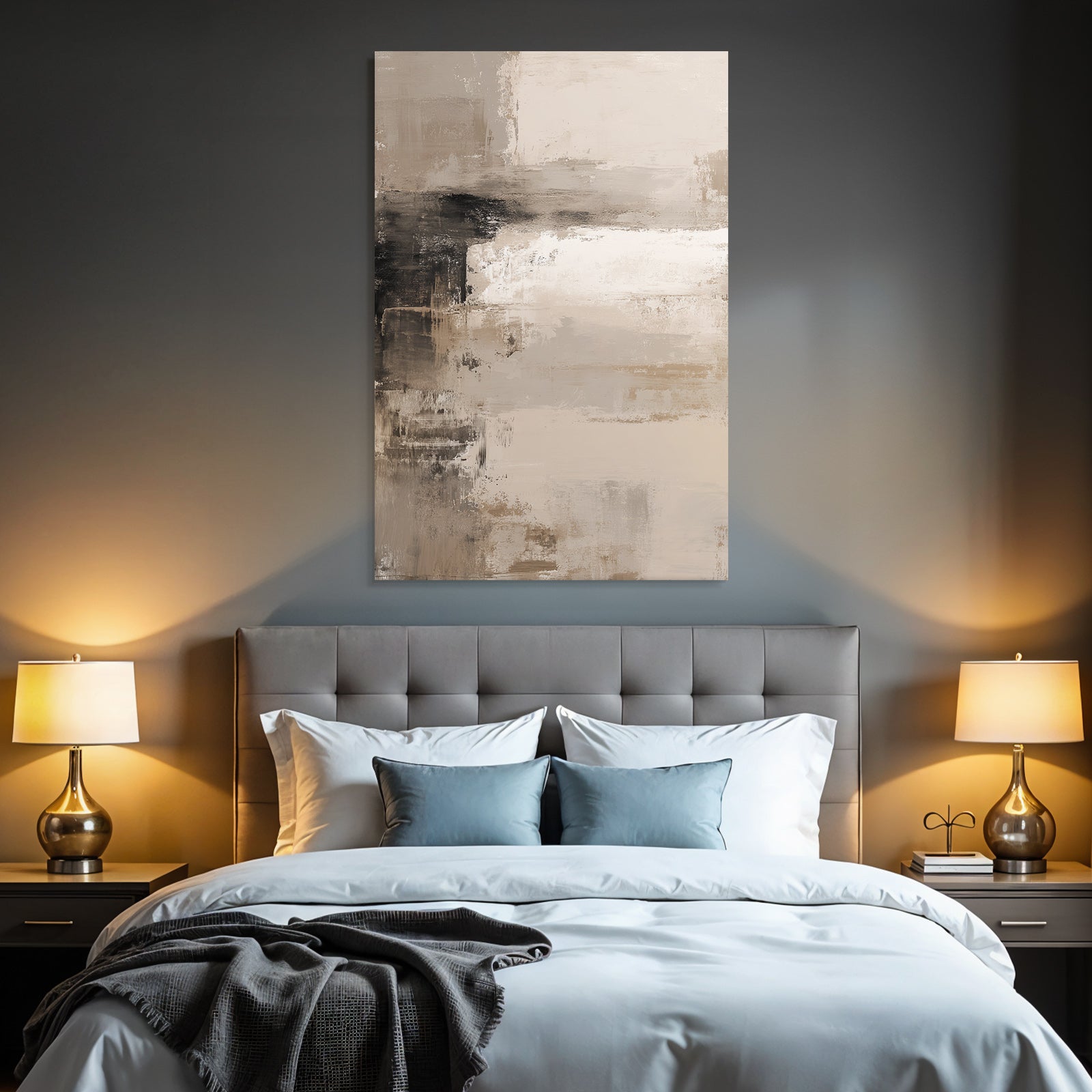 Abstraktes Gemaelde Erdtoene Beige Creme Dunkel