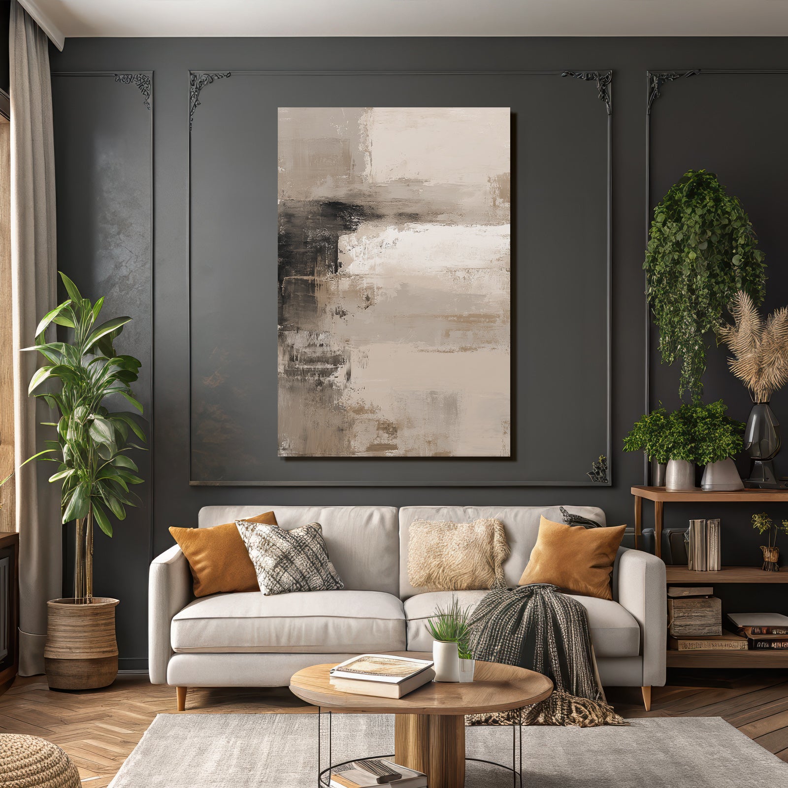 Abstraktes Gemaelde Erdtoene Beige Creme Dunkel