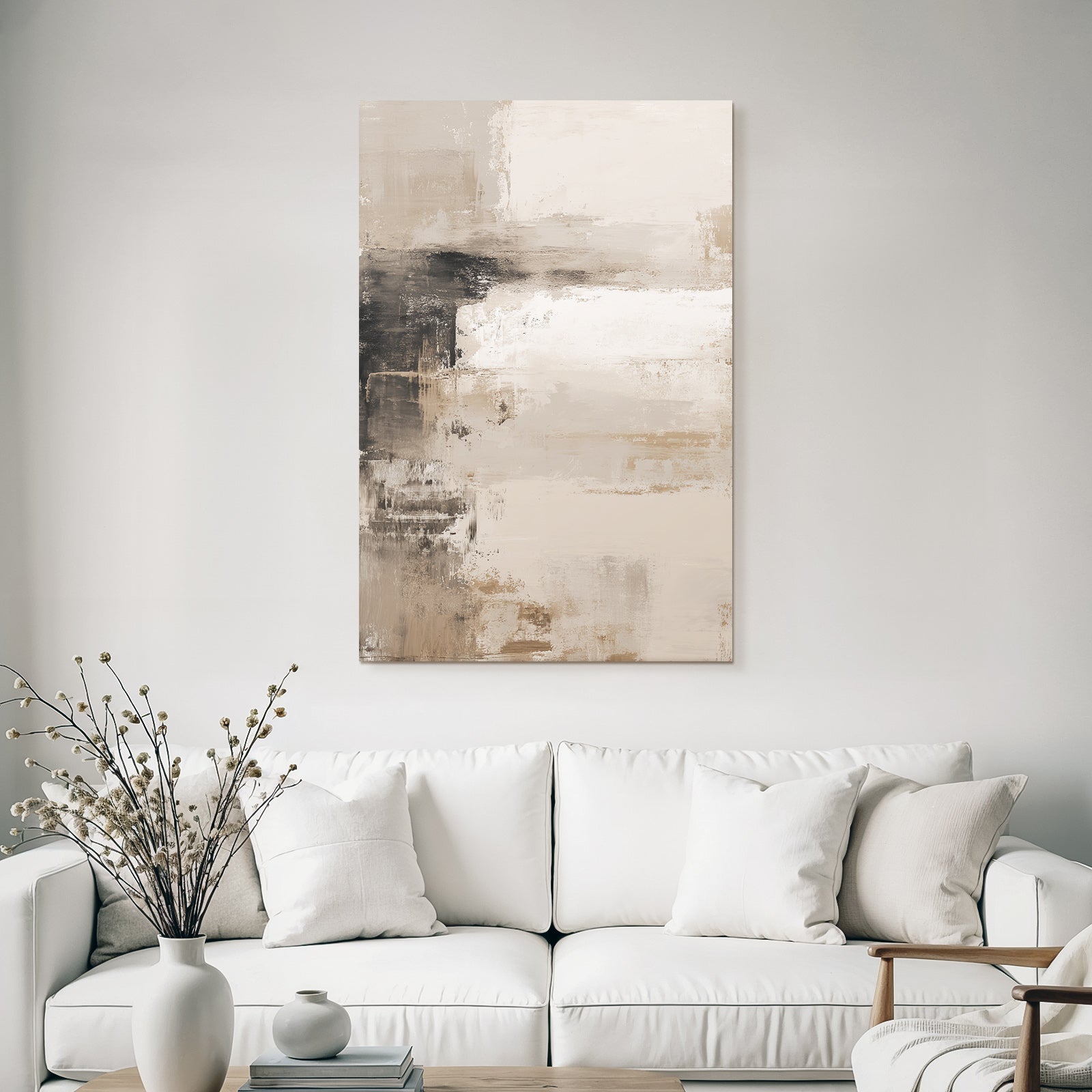 Abstraktes Gemaelde Erdtoene Beige Creme Dunkel