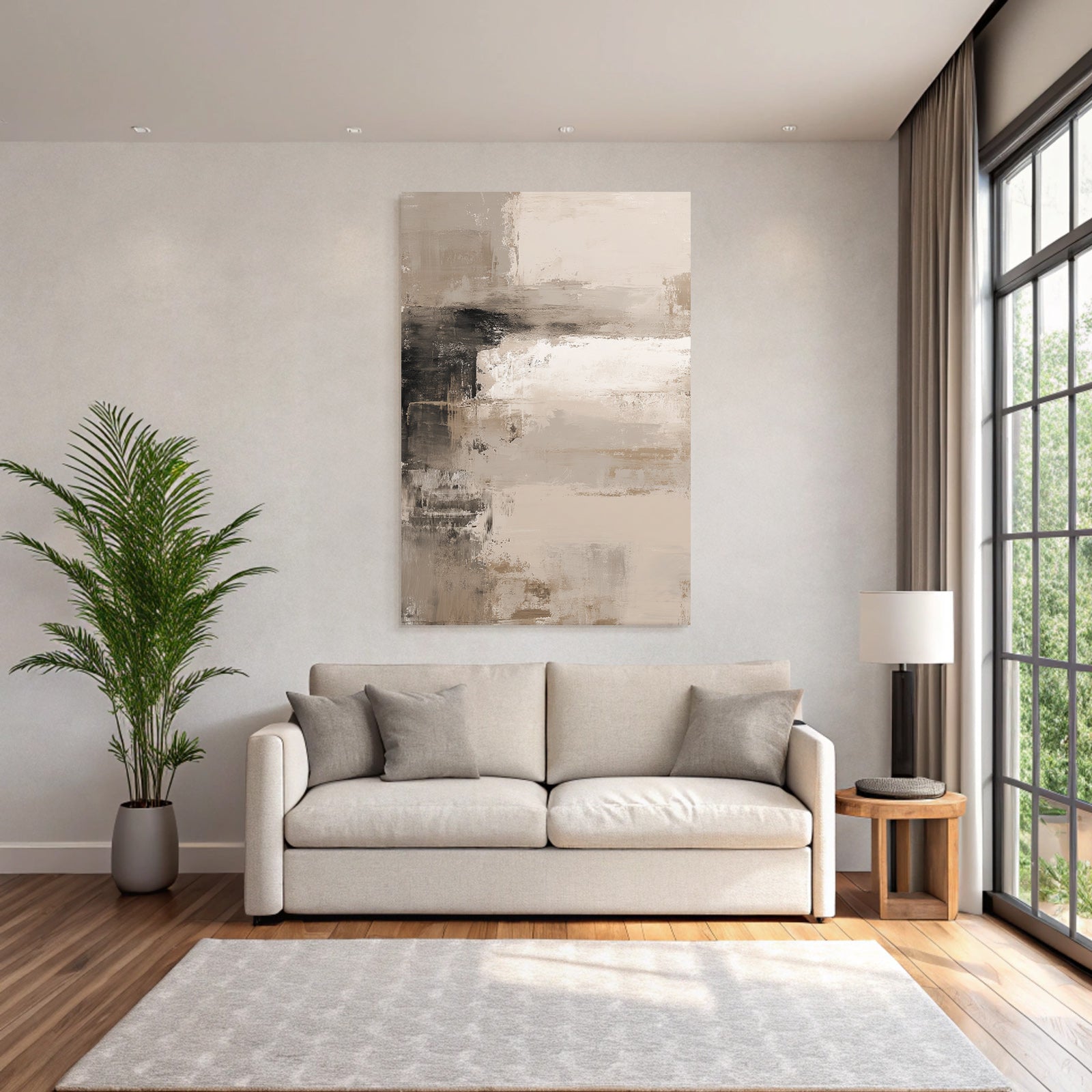 Abstraktes Gemaelde Erdtoene Beige Creme Dunkel