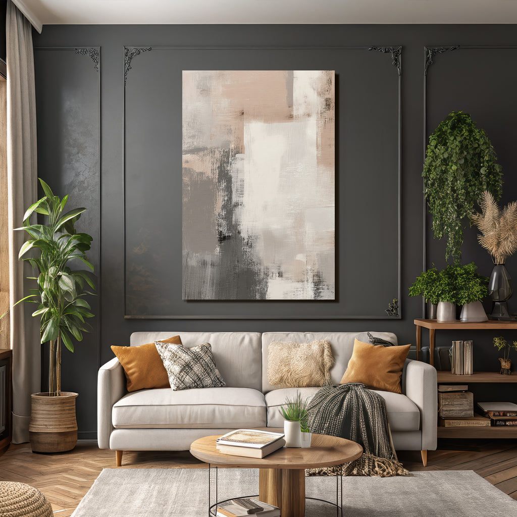 Abstraktes Gemaelde Neutrale Farben Beige Grau Weiss