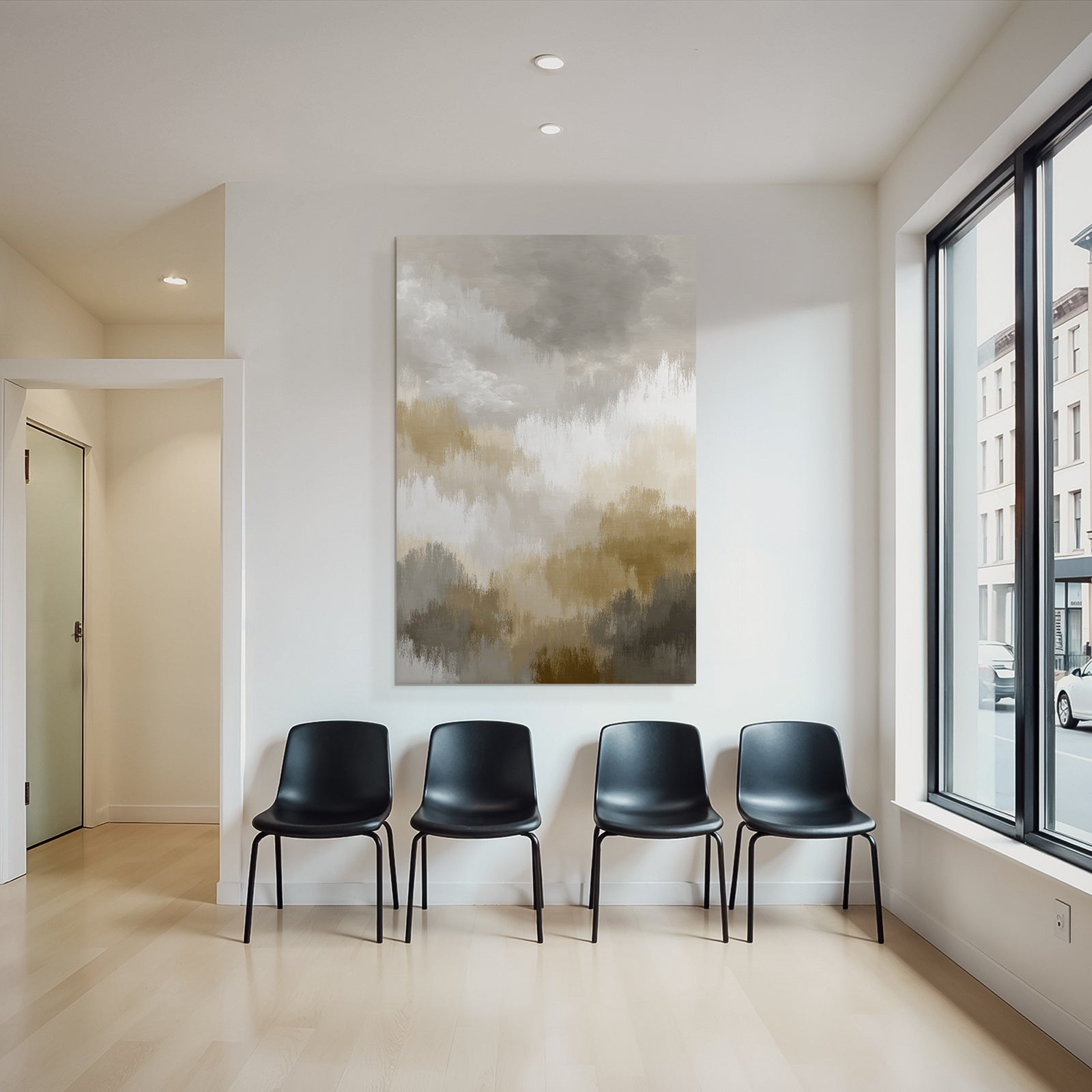 Abstract painting soft colors gray beige gold