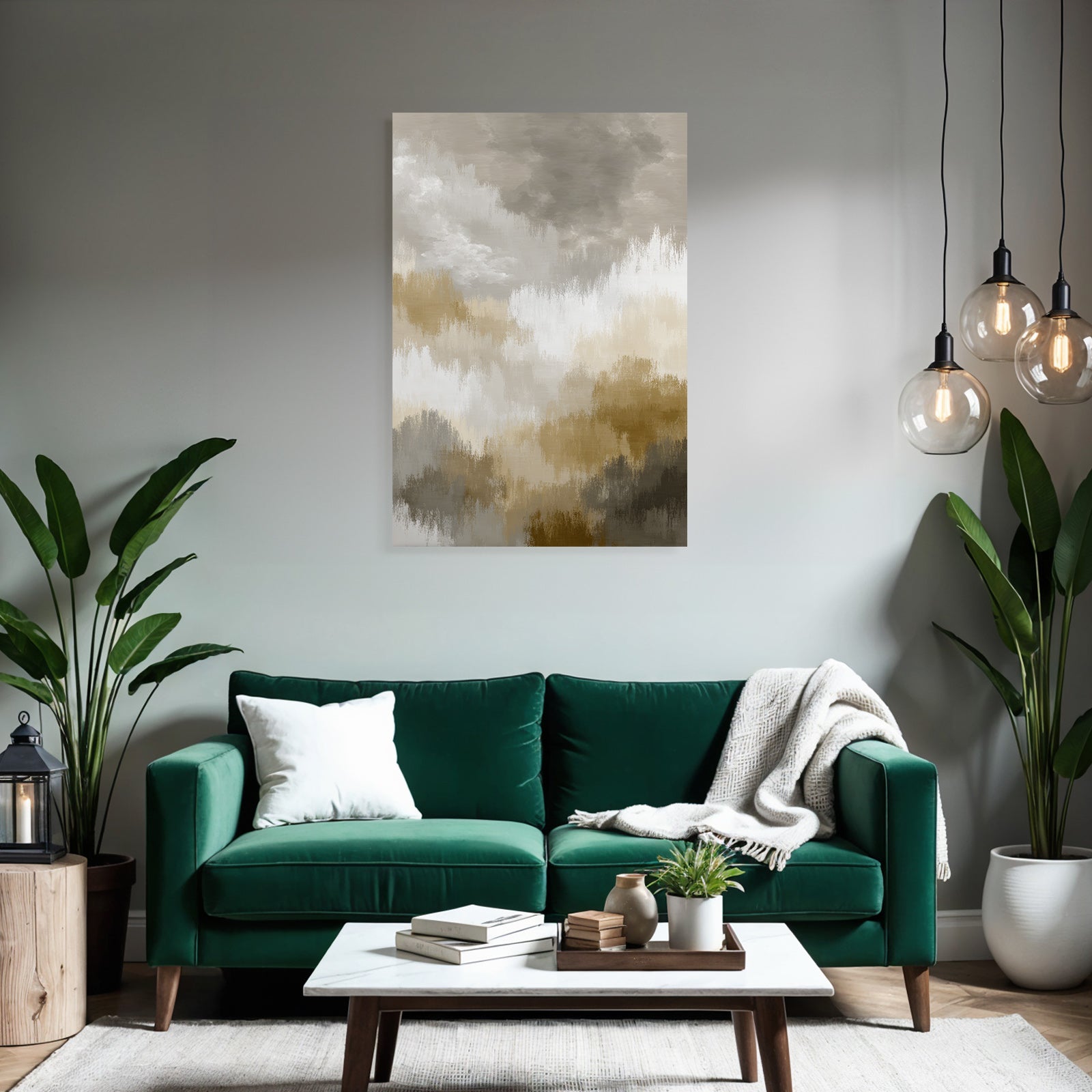 Abstract painting soft colors gray beige gold