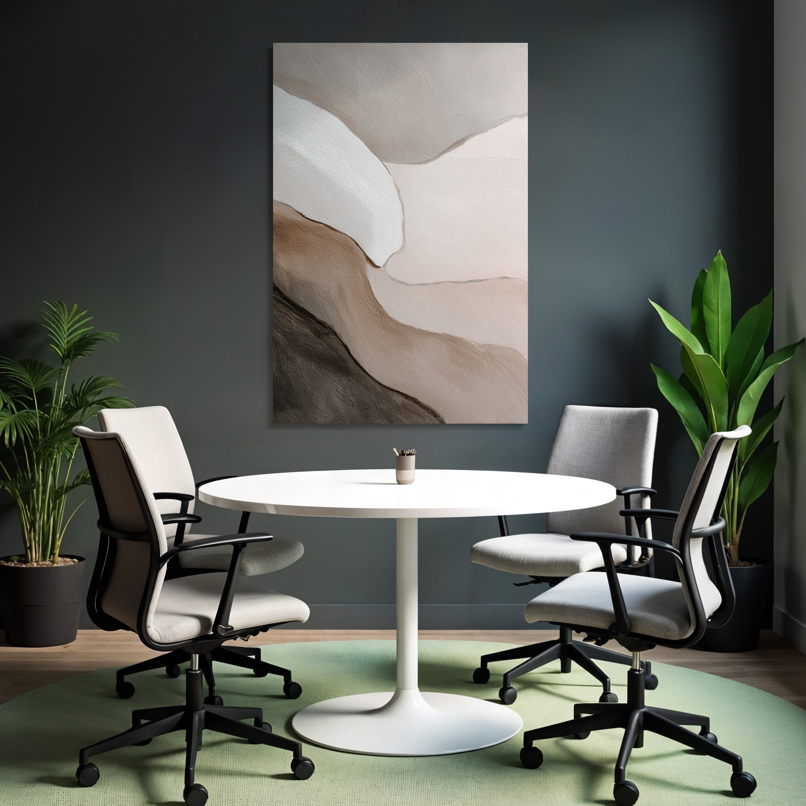 Abstract painting with soft colors and curves