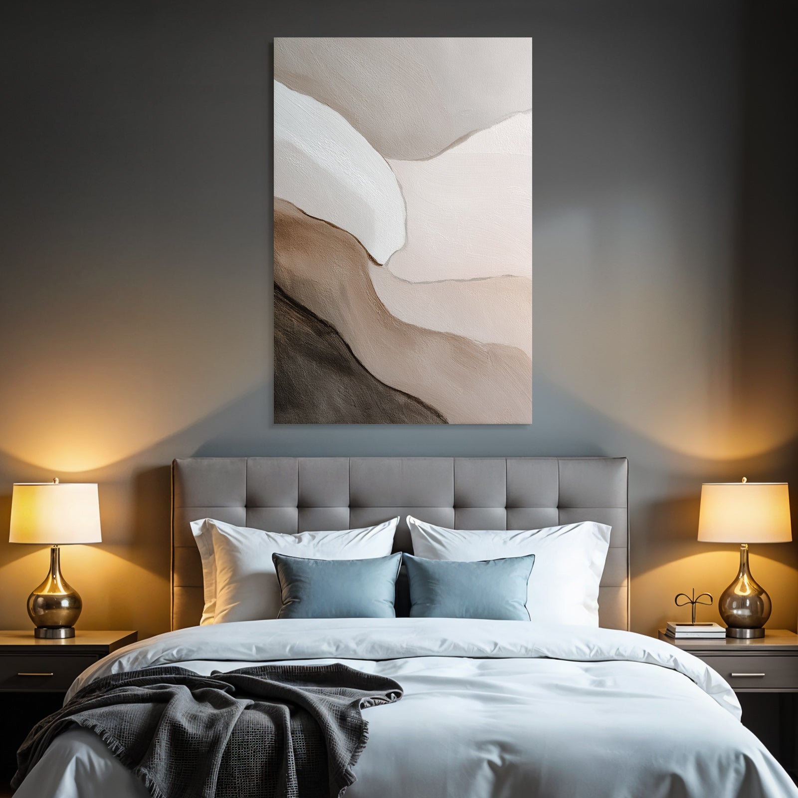 Abstract painting with soft colors and curves