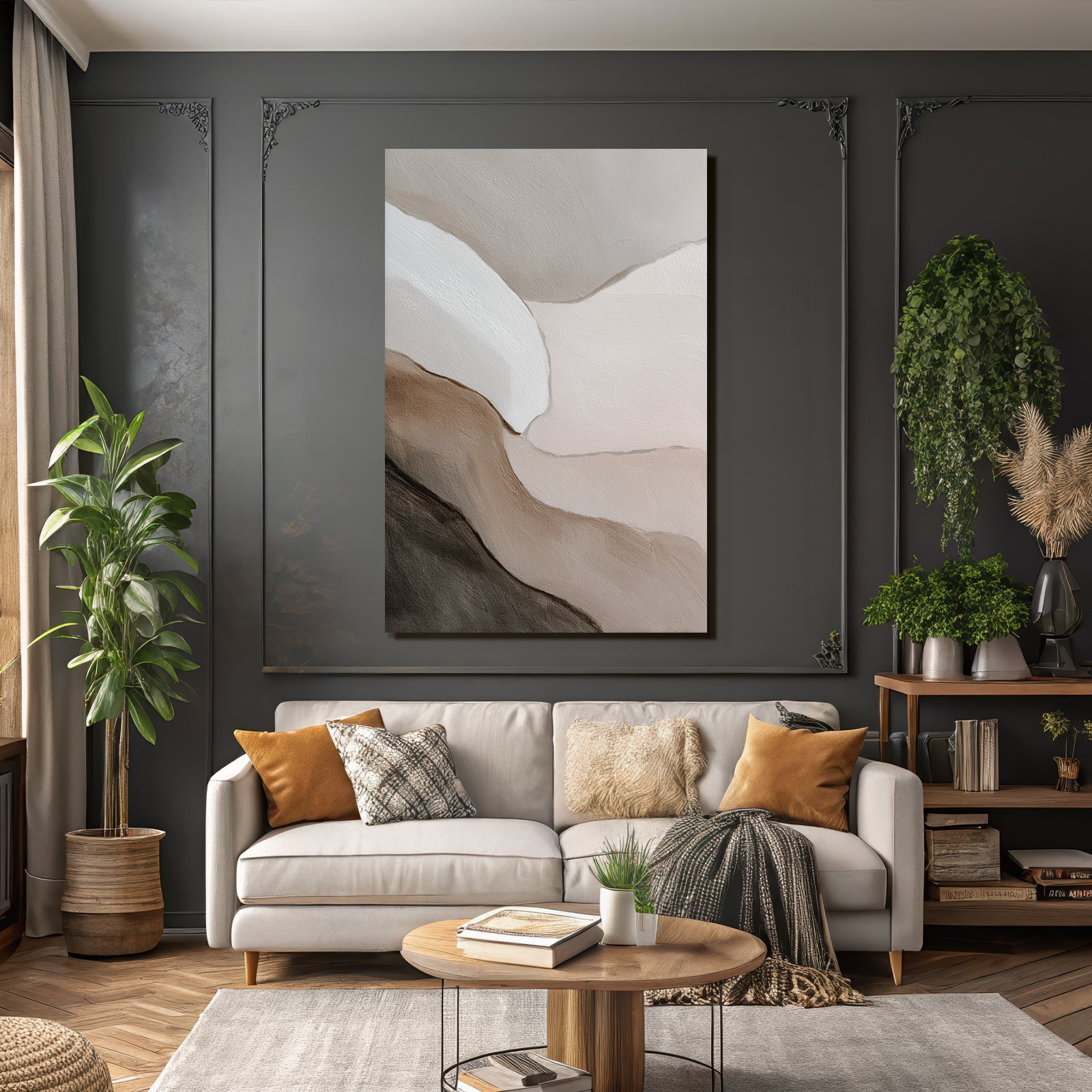 Abstract painting with soft colors and curves