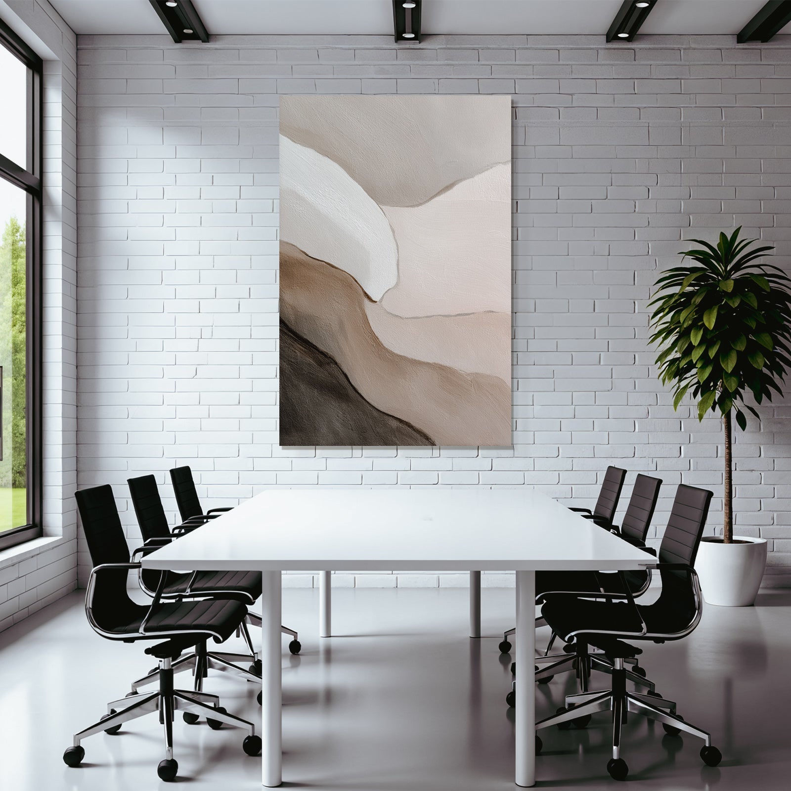 Abstract painting with soft colors and curves