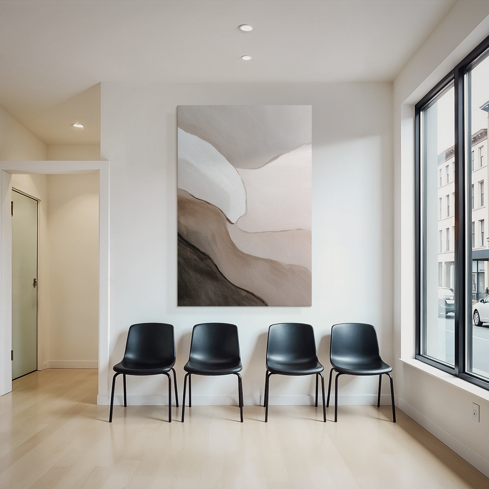 Abstract painting with soft colors and curves