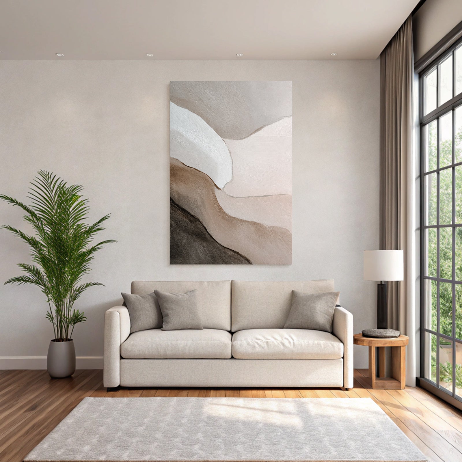 Abstract painting with soft colors and curves