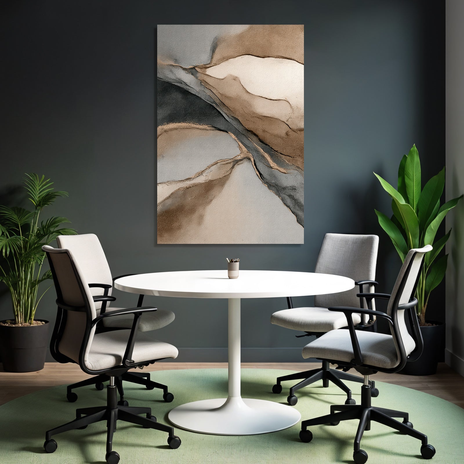 Abstract Painting Soft Fluid Shapes Beige Gray Cream