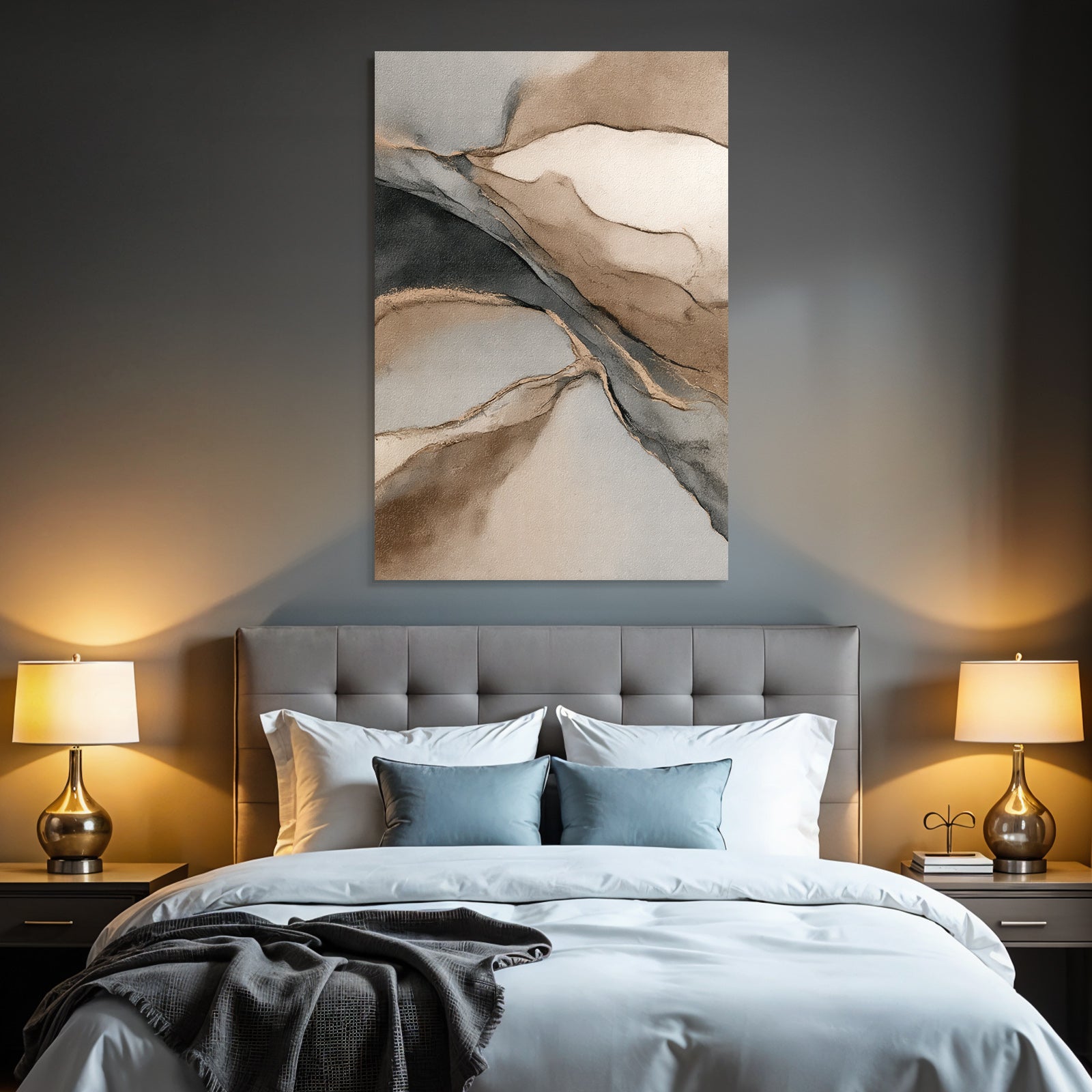 Abstract Painting Soft Fluid Shapes Beige Gray Cream