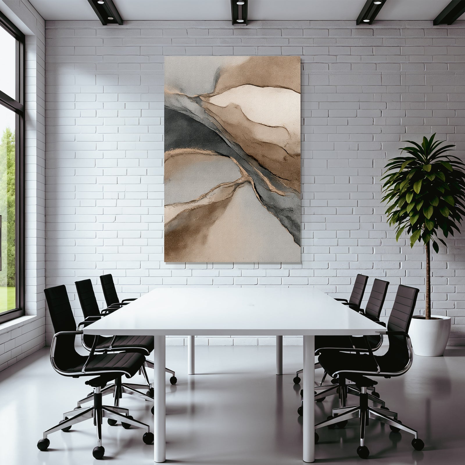 Abstract Painting Soft Fluid Shapes Beige Gray Cream