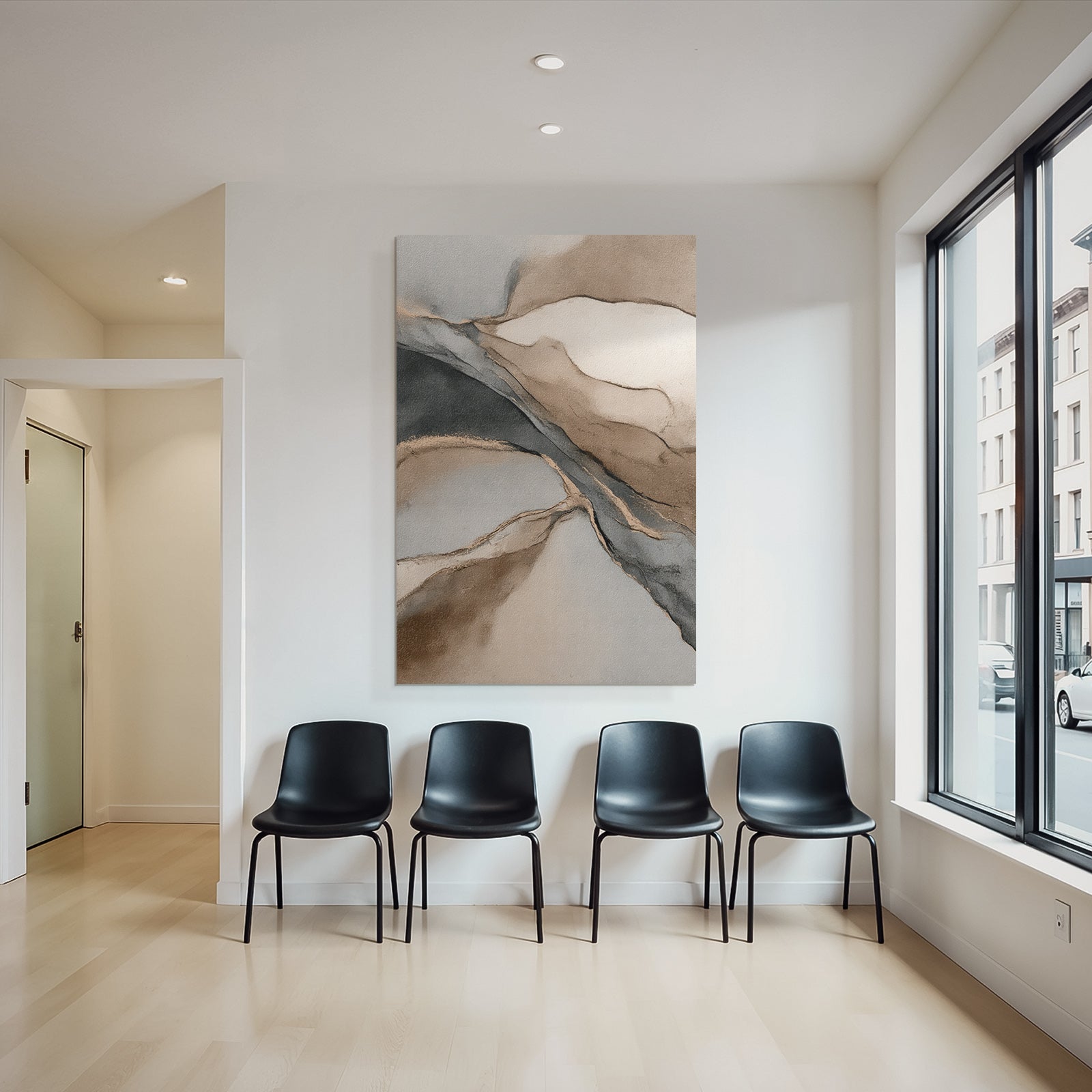 Abstract Painting Soft Fluid Shapes Beige Gray Cream