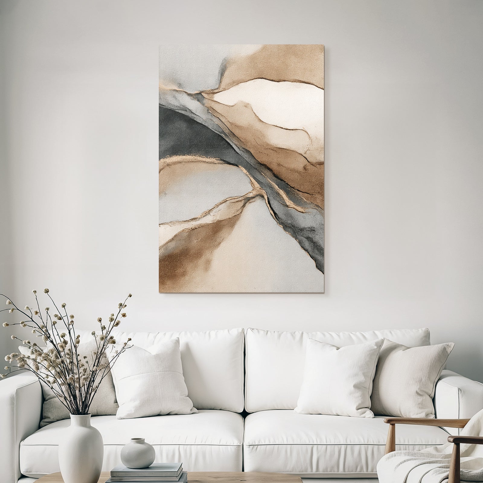 Abstract Painting Soft Fluid Shapes Beige Gray Cream