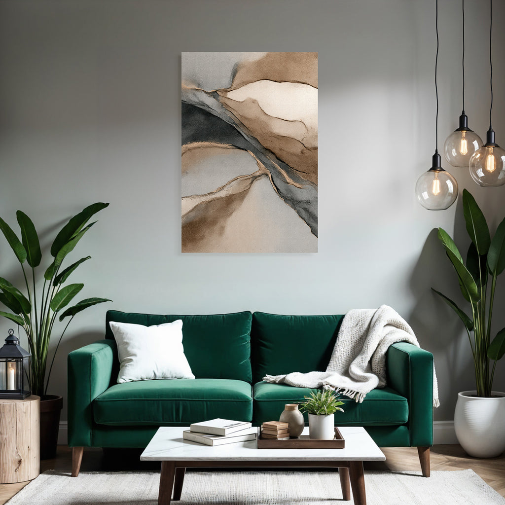 Abstraktes Gemaelde Weich Fluessige Formen Beige Grau Creme
