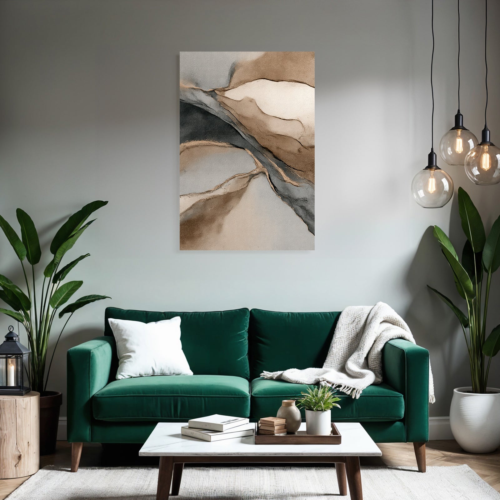 Abstract Painting Soft Fluid Shapes Beige Gray Cream