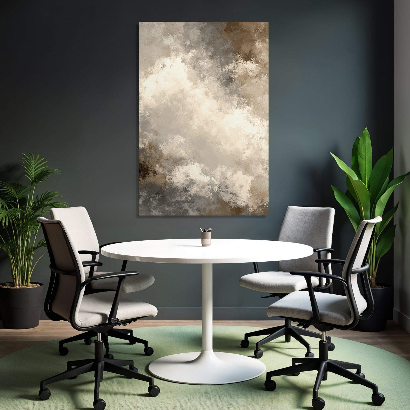Abstract Painting Soft Colors Cloud Pattern Beige Brown
