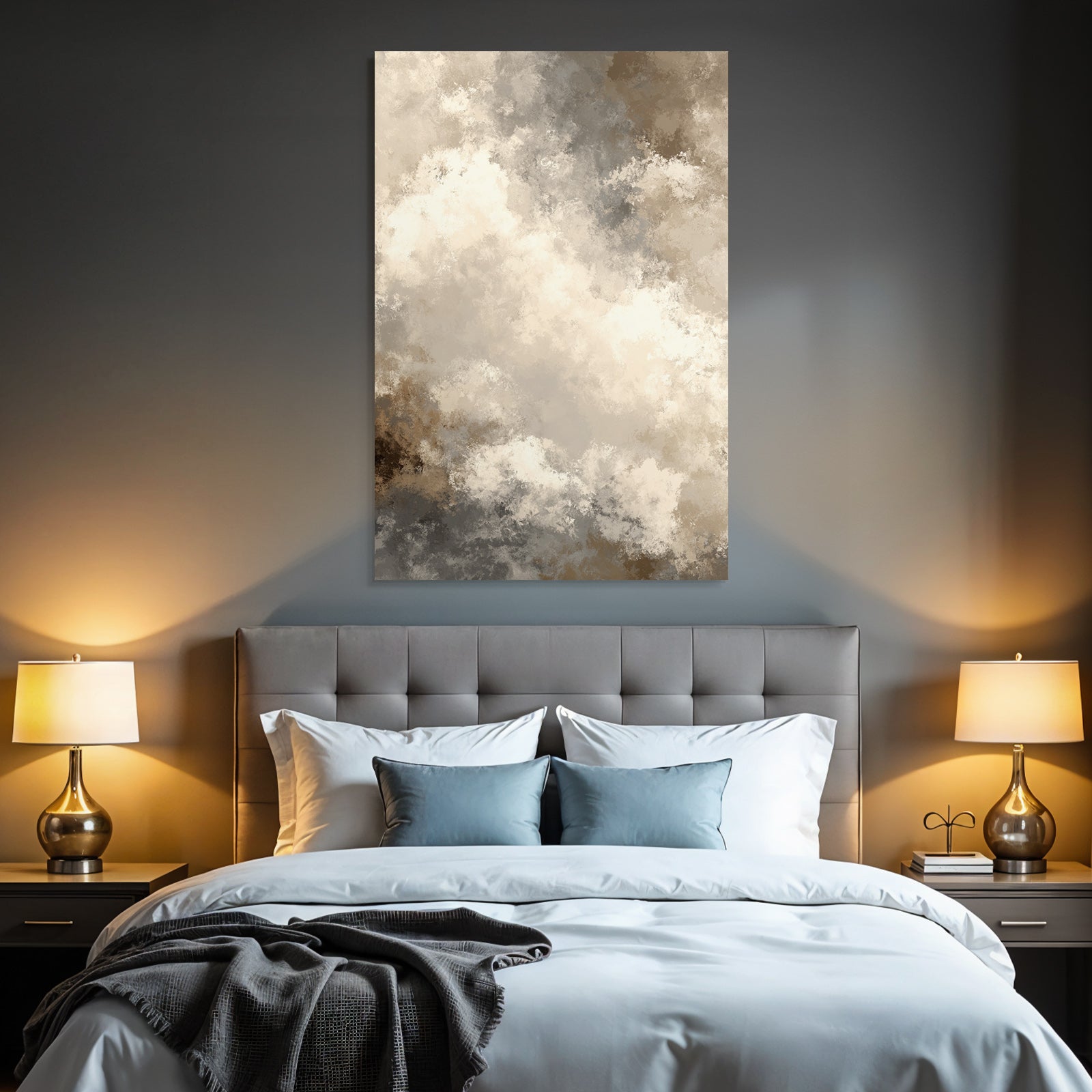 Abstract Painting Soft Colors Cloud Pattern Beige Brown