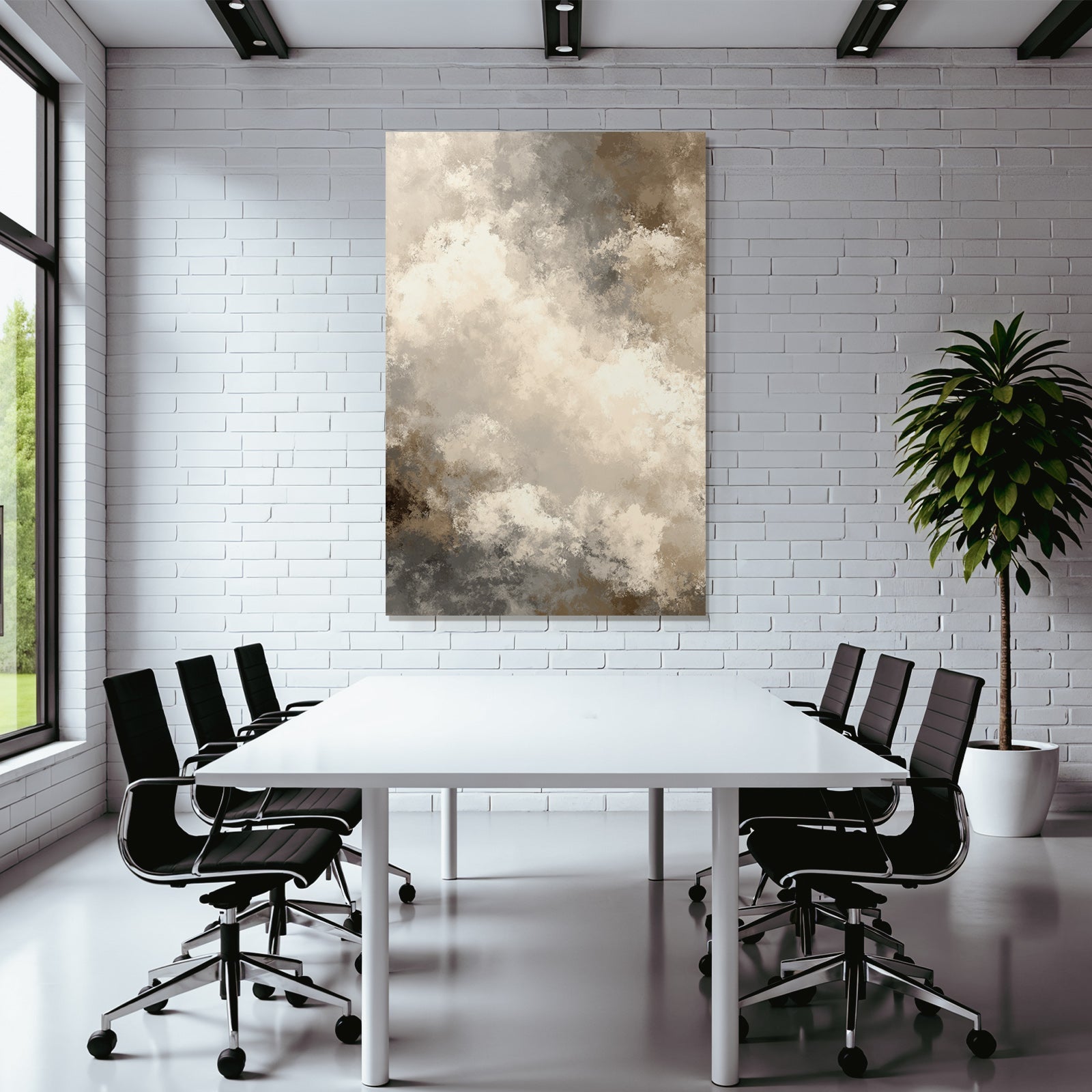 Abstract Painting Soft Colors Cloud Pattern Beige Brown