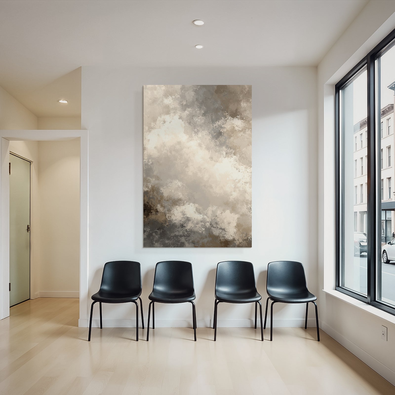 Abstract Painting Soft Colors Cloud Pattern Beige Brown