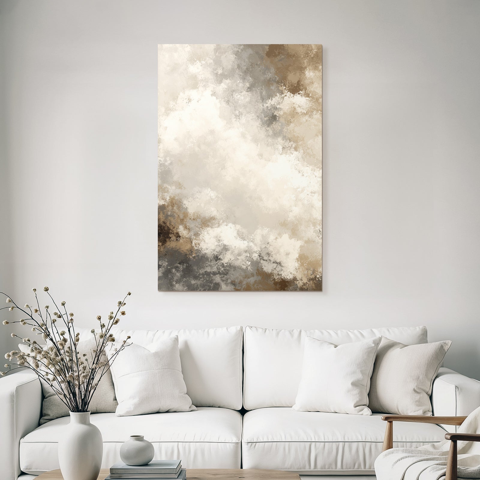 Abstract Painting Soft Colors Cloud Pattern Beige Brown
