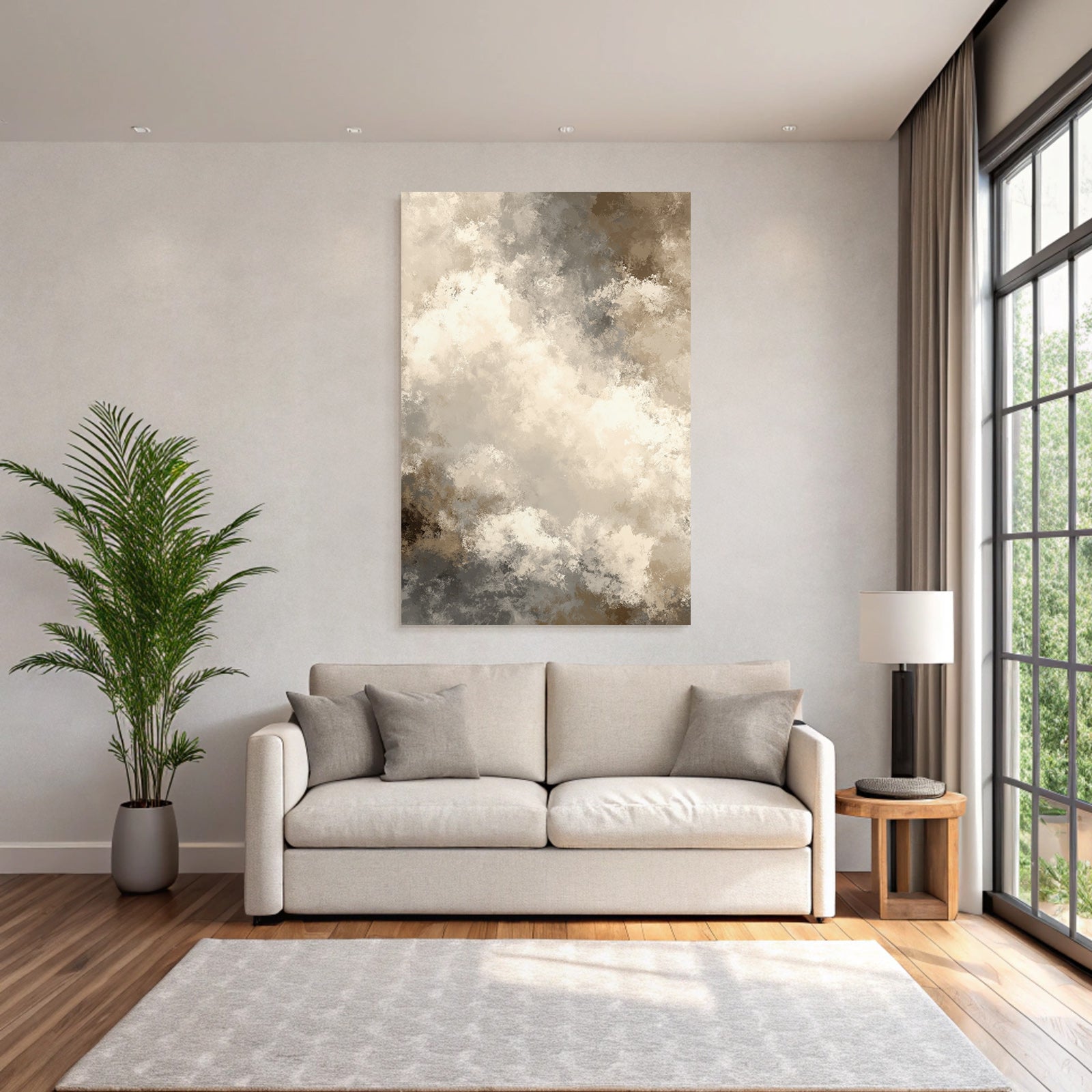 Abstract Painting Soft Colors Cloud Pattern Beige Brown