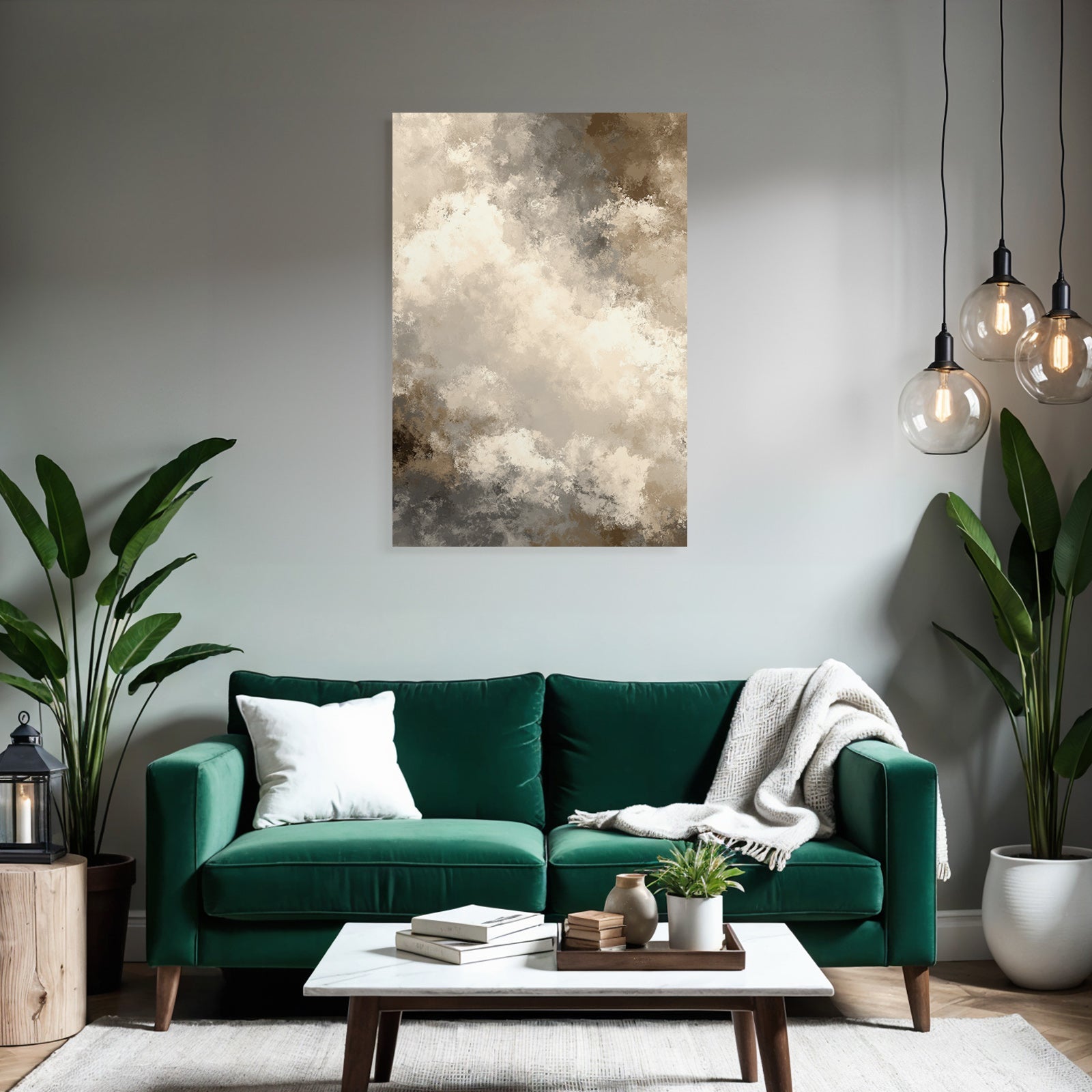 Abstract Painting Soft Colors Cloud Pattern Beige Brown